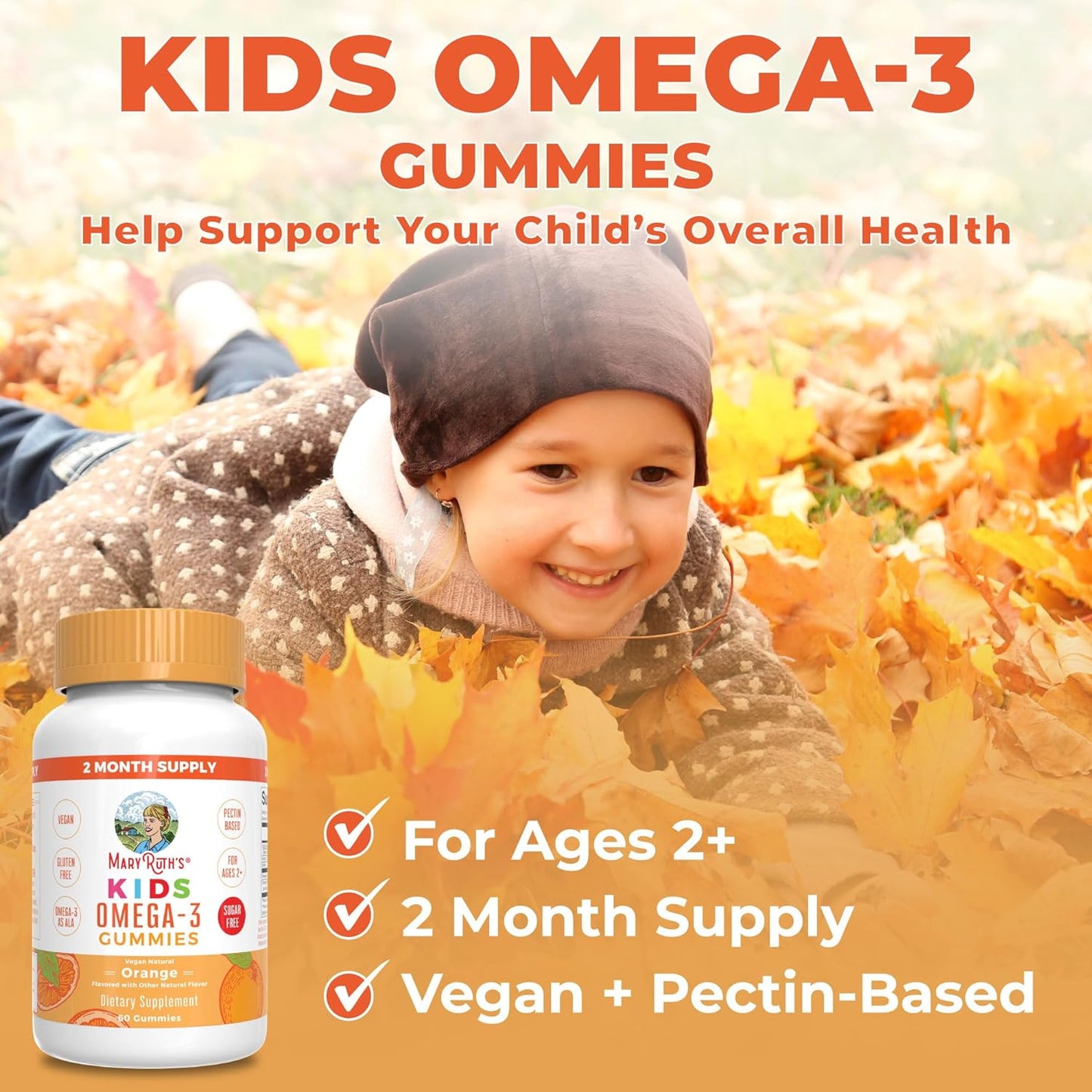 MaryRuth Organics Nutritional Vegan Omega 3 Gummy for Kids 2+ 60 Count