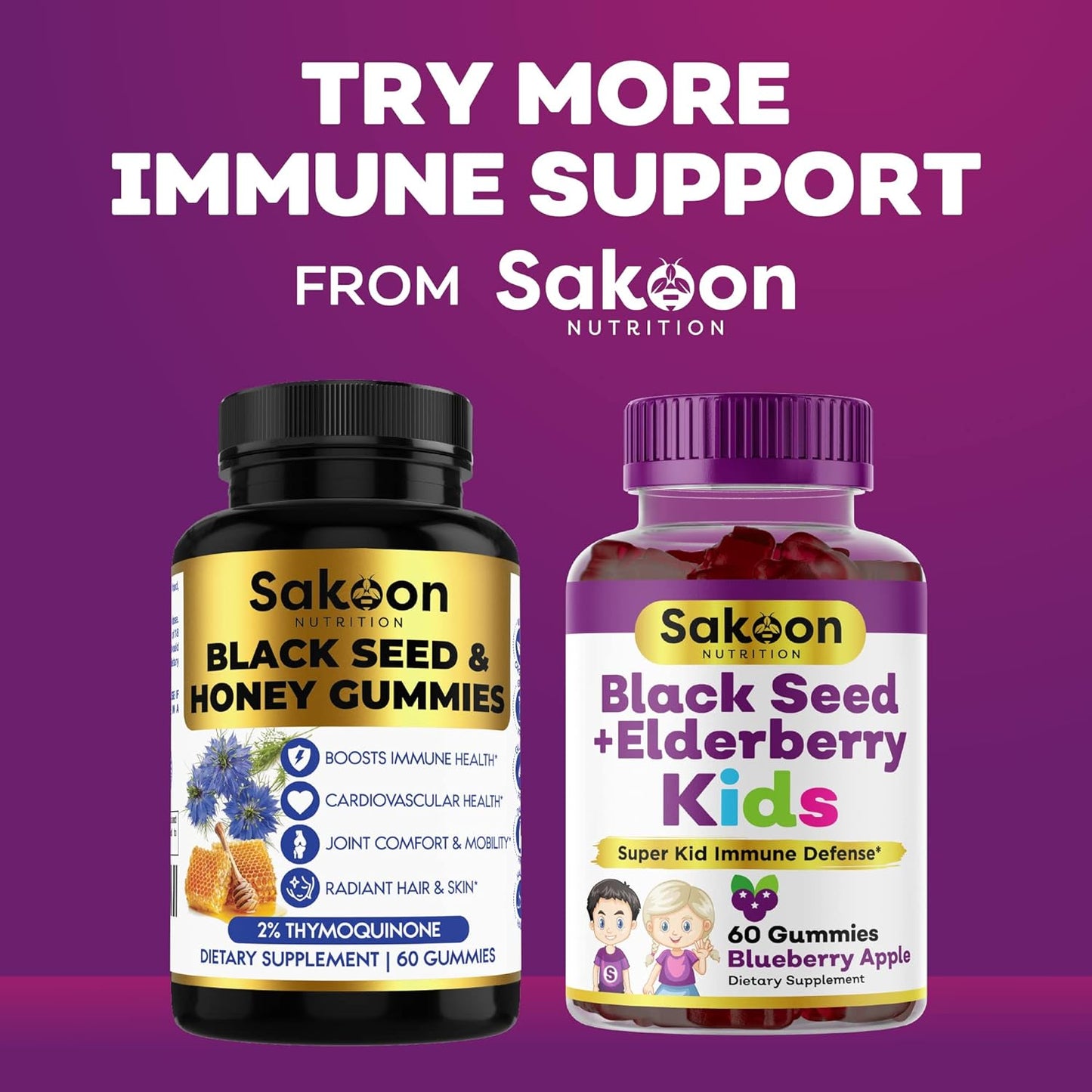 Sakoon nutrition Elderberry & Black Seed Oil  for Kids, 60 Gummies