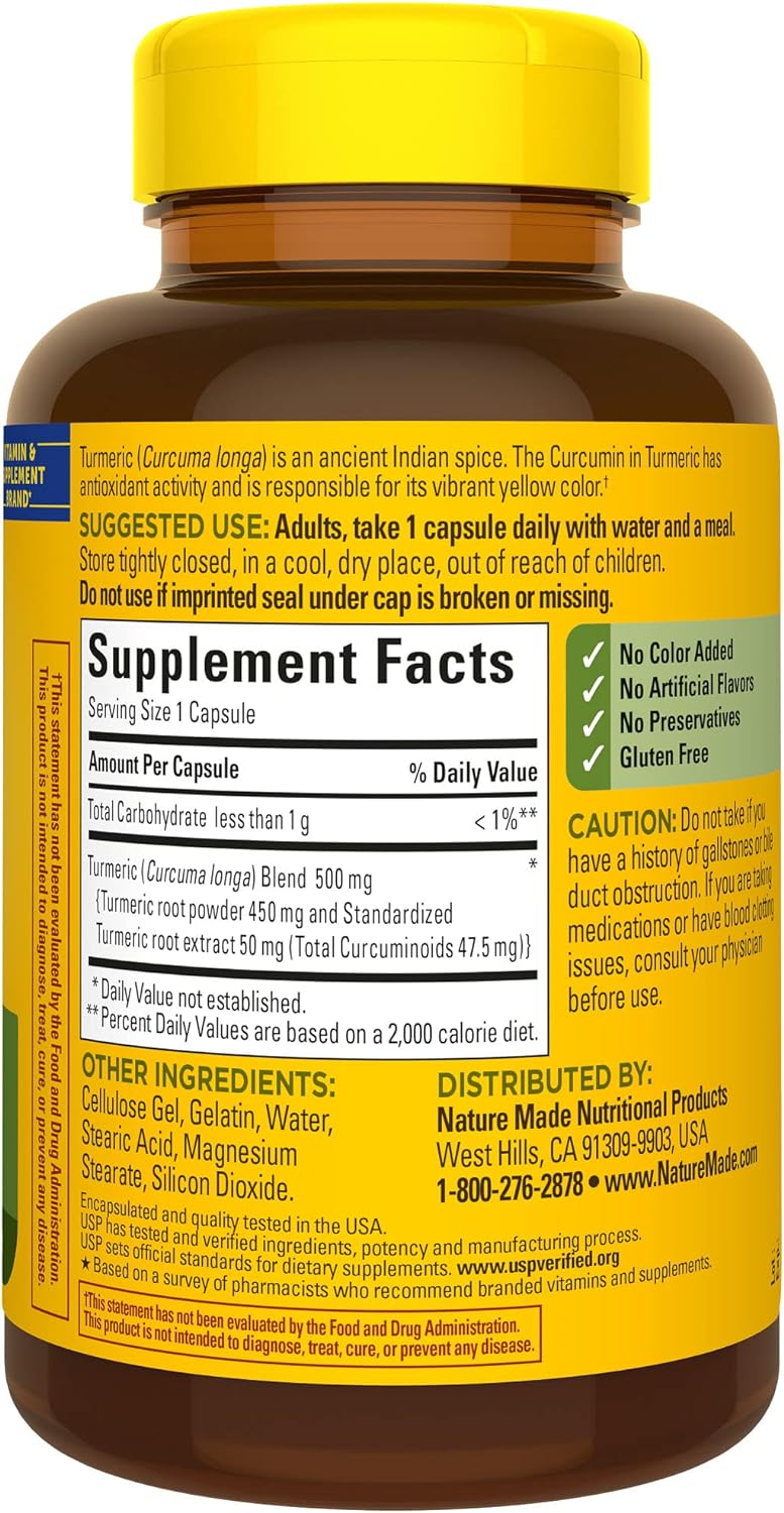 Nature Made Turmeric Curcumin 500 mg, 120 Capsules