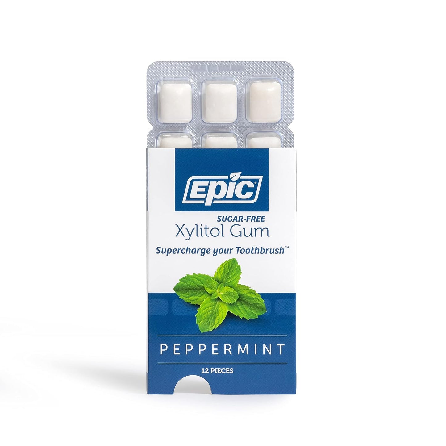 Epic Xylitol Chewing Gum - Sweetened w/Xylitol for Dry Mouth & Gum Health (Peppermint, 12-Piece Pack, 12 Packs)