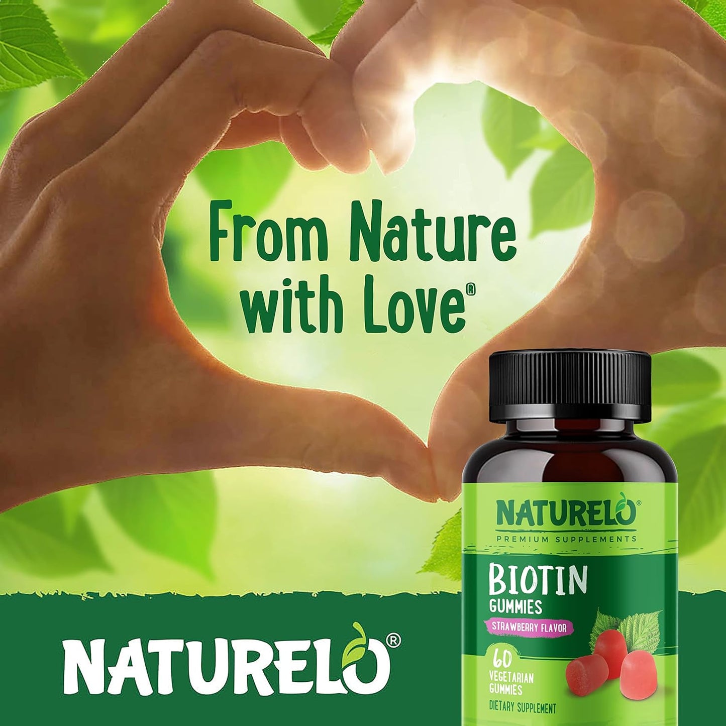 NATURELO Biotin Gummies - Supports Healthy Hair, Skin & Nails - 60 Gummies