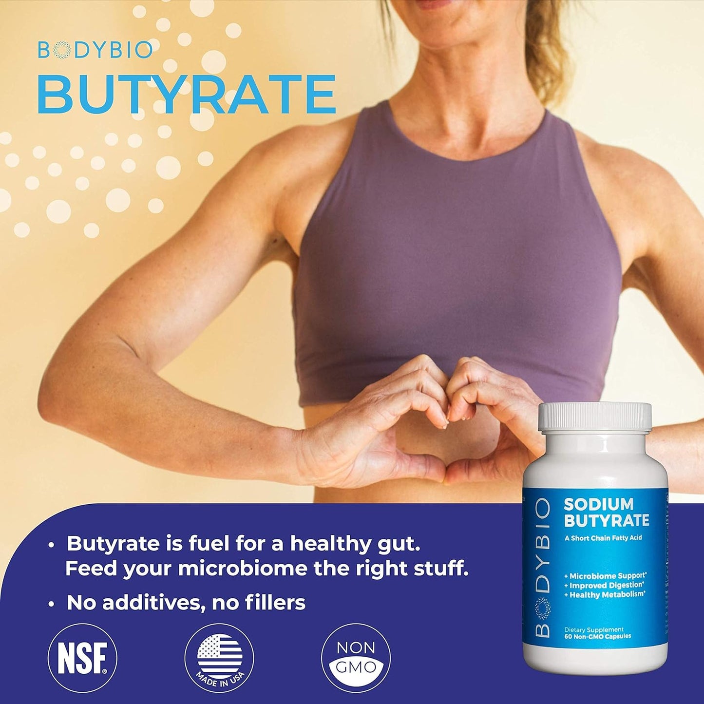 BodyBio Gut Health Supplement 60 Caps - Butyrate + Sodium