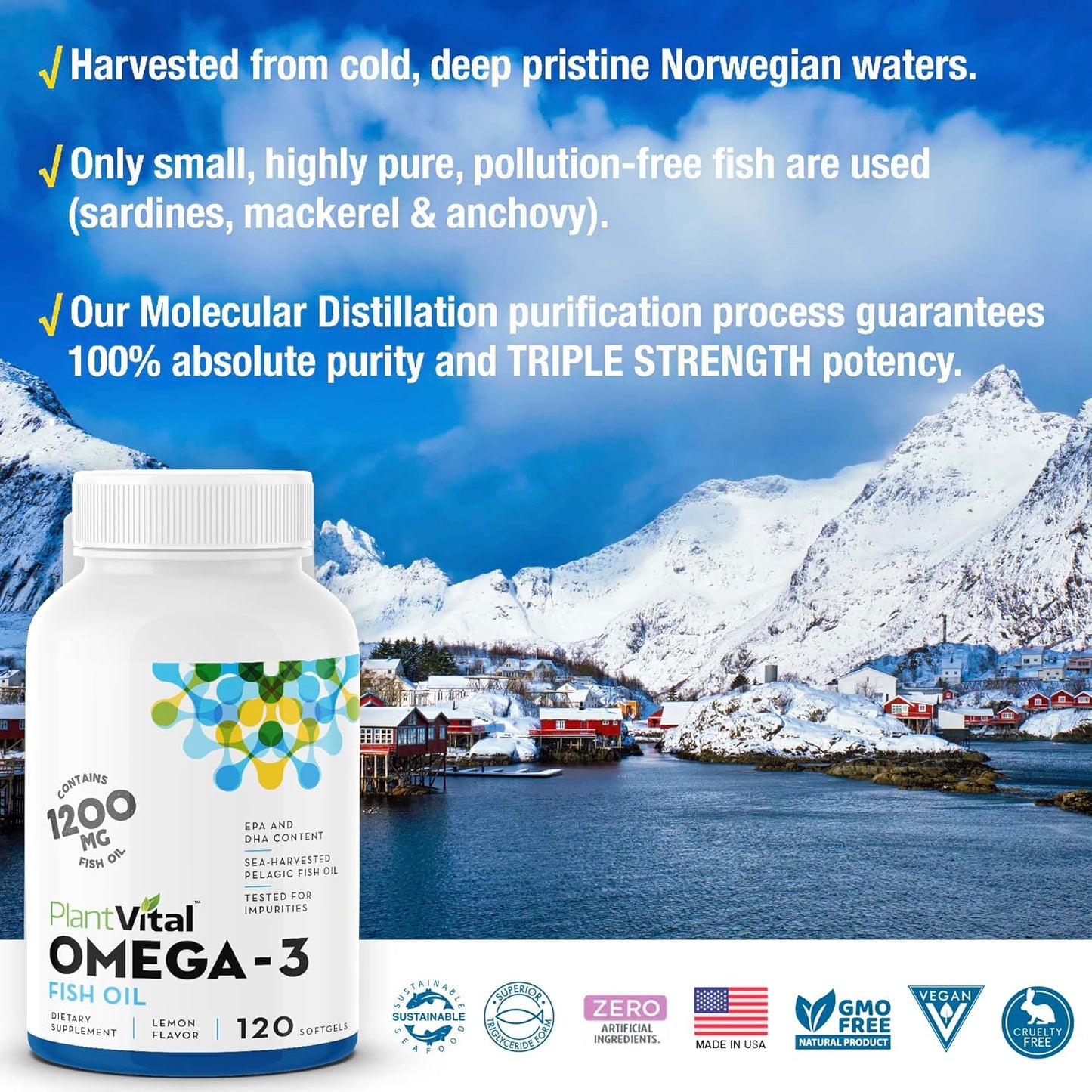 Plantvital Omega 3 - Pure Norwegian Omega 3 Fish Oil 120 Capsules