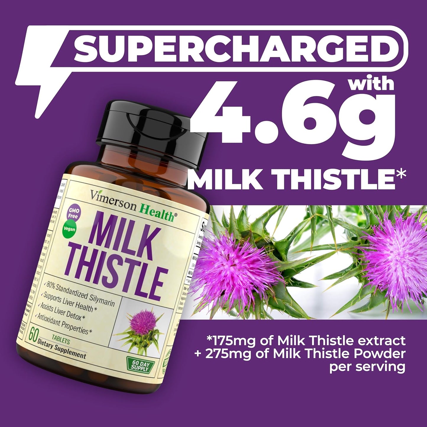 Milk Thistle Supplement for Liver Cleanse Detox & Repair - 60 Tabs