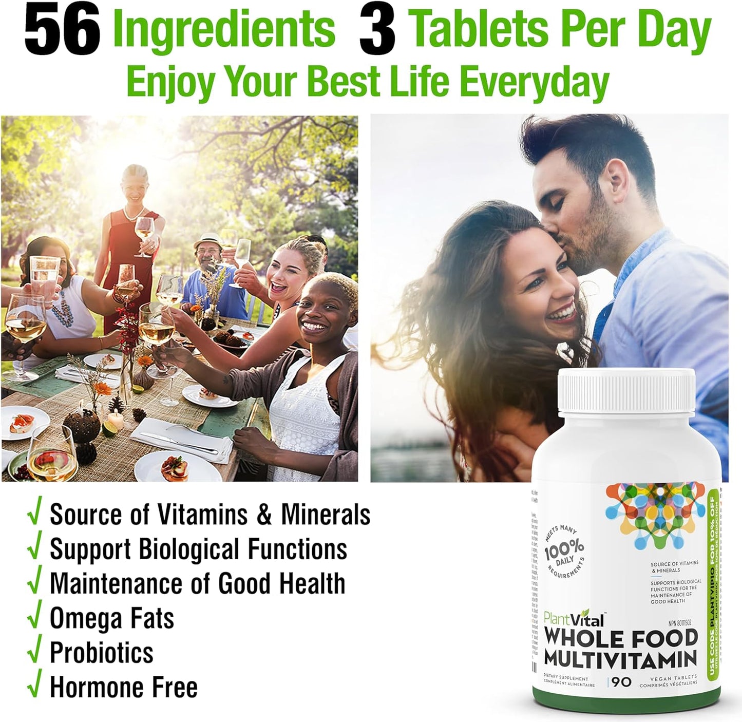 Plantvital Whole Food MULTIVITAMIN with 56 Superfoods 90 Vegan Tablets