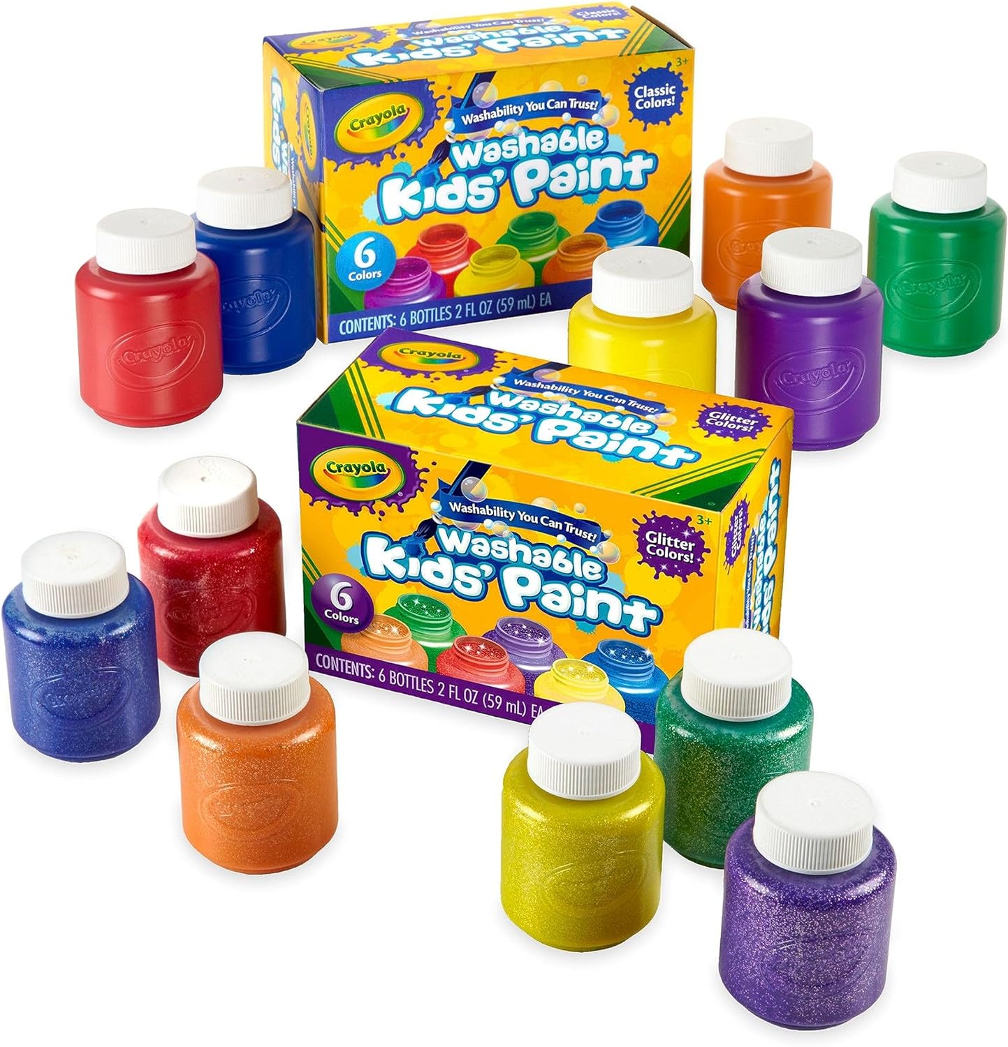 Crayola Washable Kids Paint Set (12ct), Classic and Glitter Paint for Kids