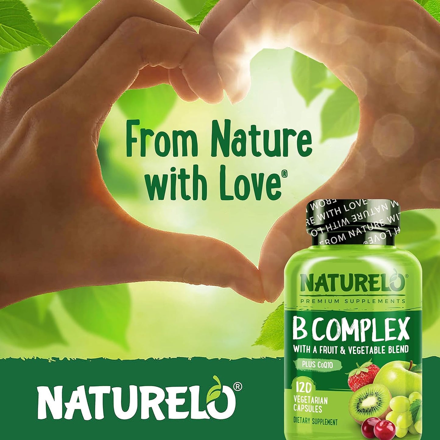 NATURELO Vitamin B Complex with Methyl B12, 120 capsules