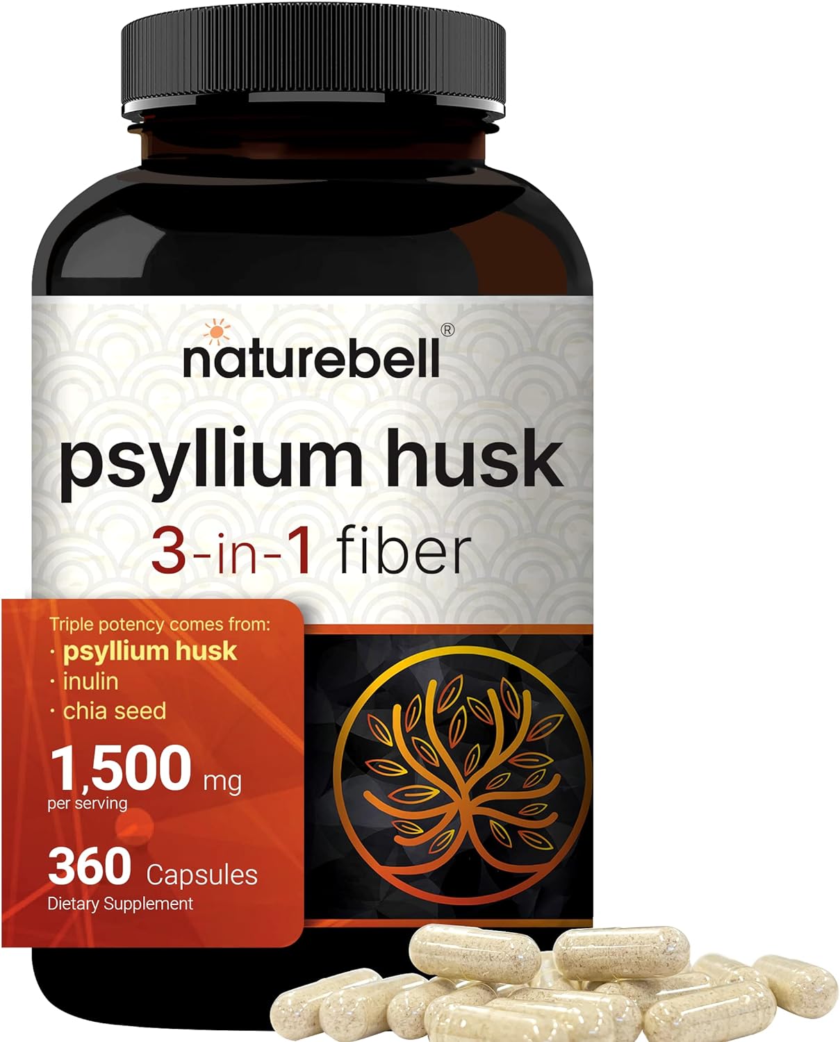 NatureBell Psyllium Husk Capsules 360 Count