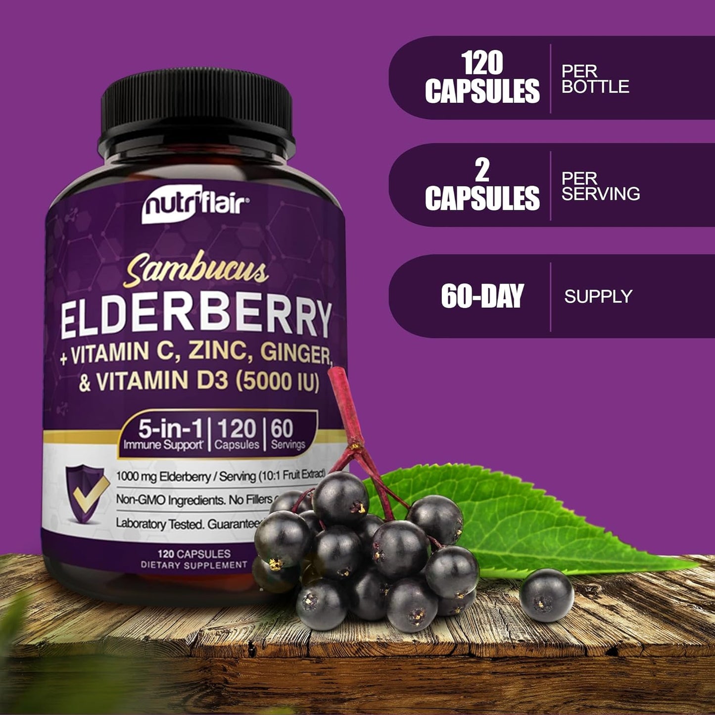 NutriFlair Sambucus Elderberry, 120 Veggie Capsules