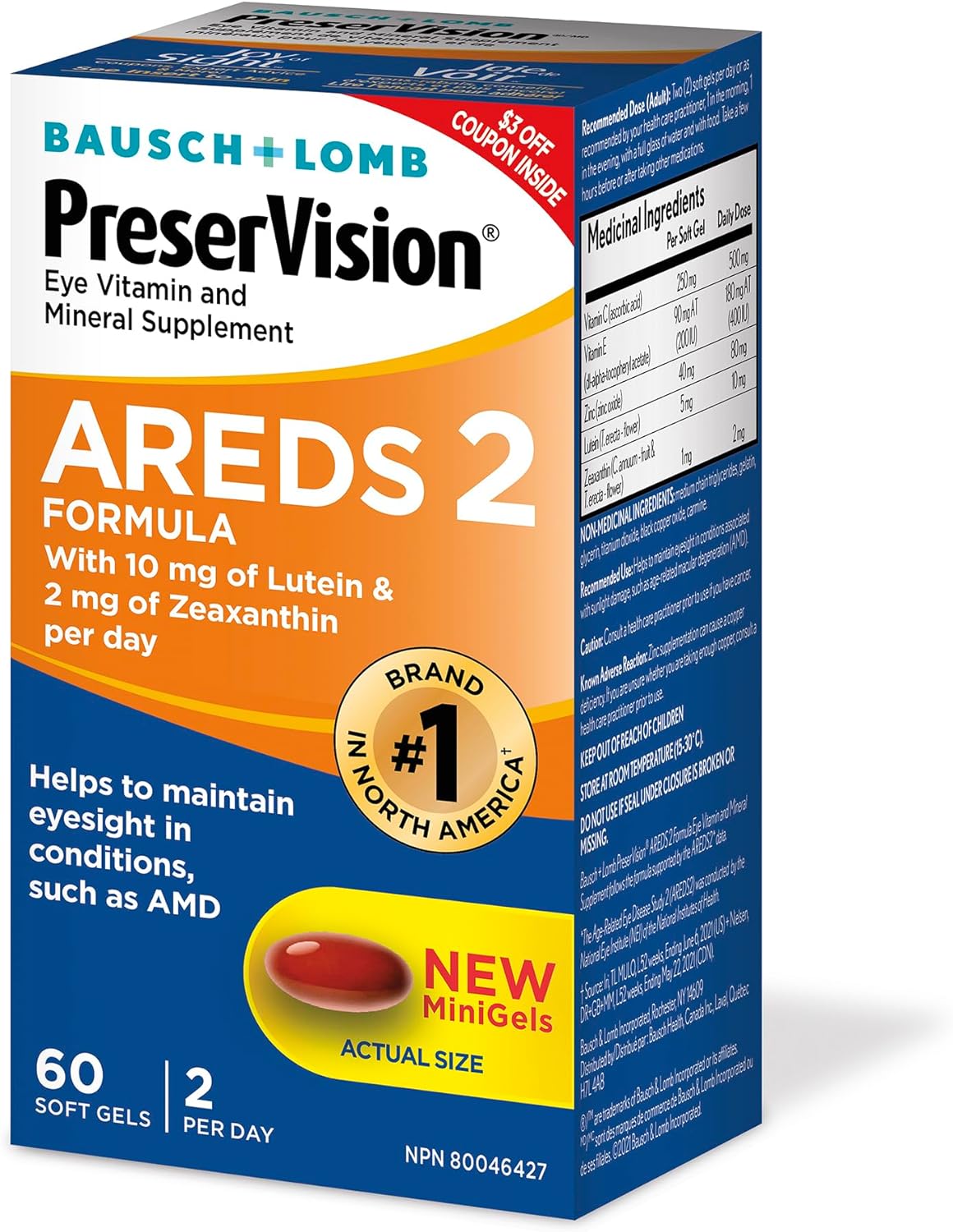 PreserVision AREDS 2 Eye Vitamin & Mineral Supplement 60 Minigels