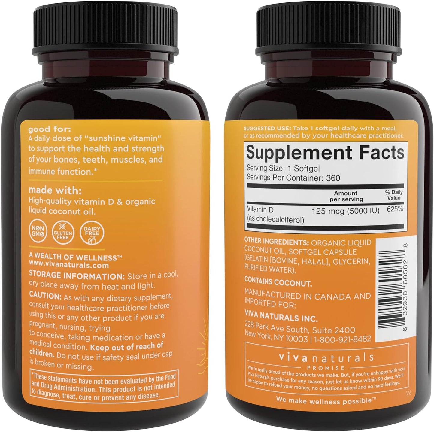 D3 Vitamin 5000 IU Softgels (125 mcg), 360 Softgels - High Potency Vitamin D Supplements