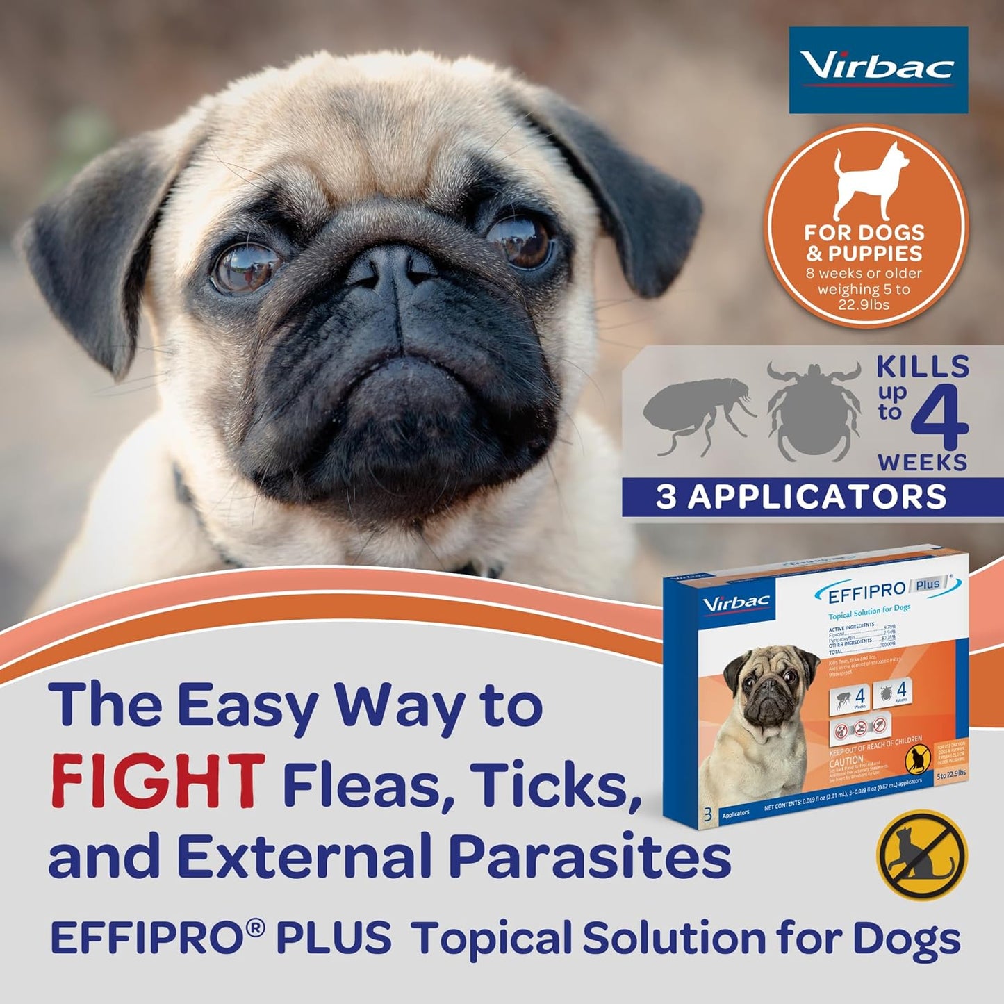 Virbac Effipro Plus Topical Solution for Dogs - for Small Dogs (5-22.9lbs), 3 Doses, Waterproof Topical Prevention