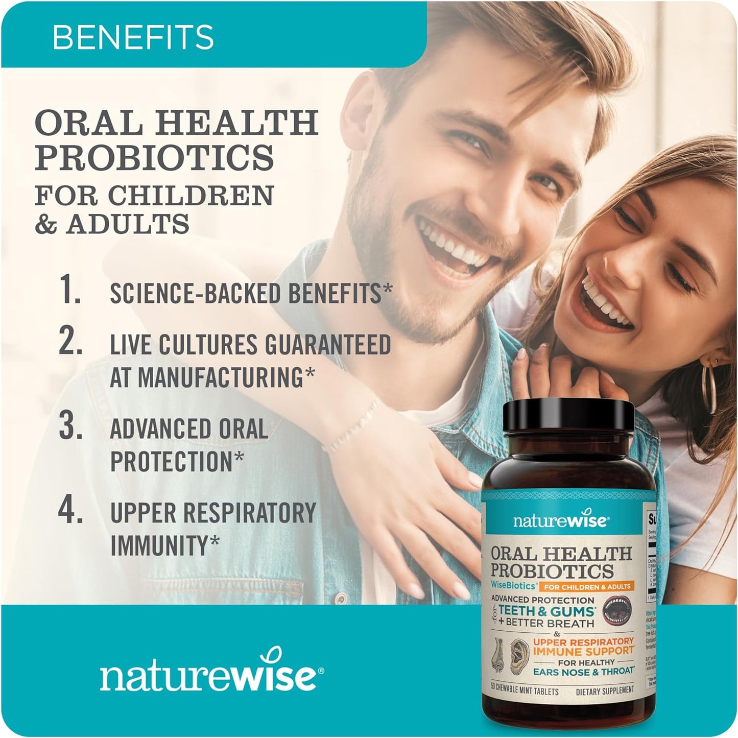 NatureWise Oral Health Chewable Probiotics 50 Tablets