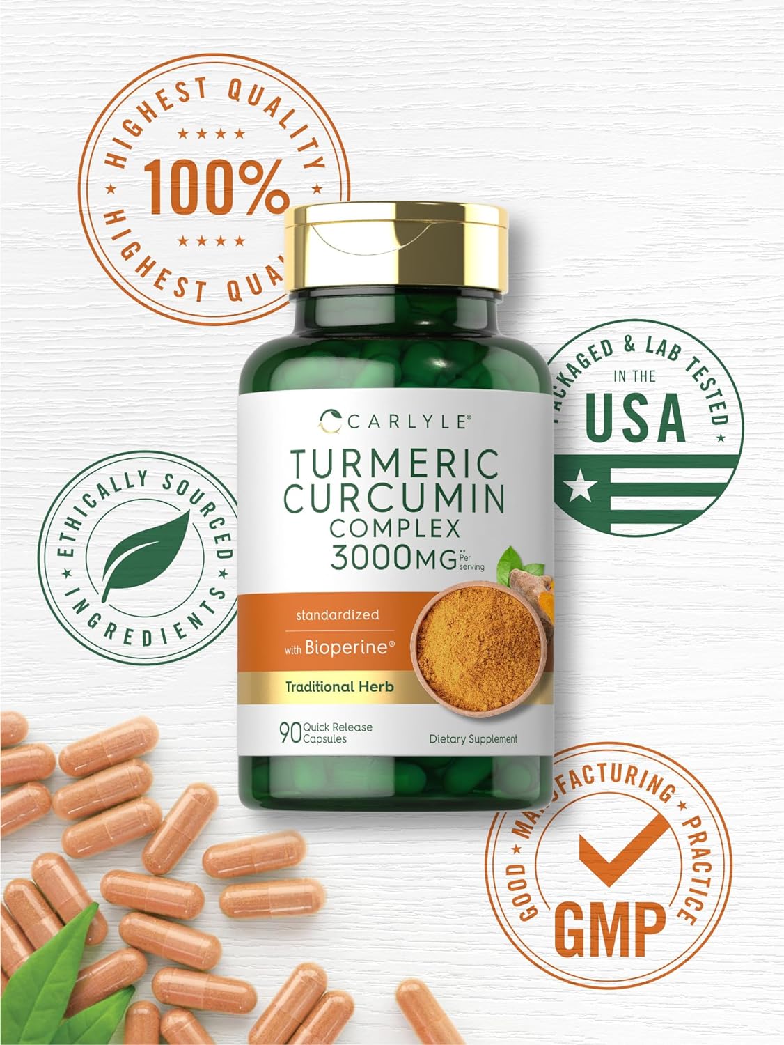 Carlyle Turmeric Curcumin with Black Pepper 3000mg  90 Powder Capsules