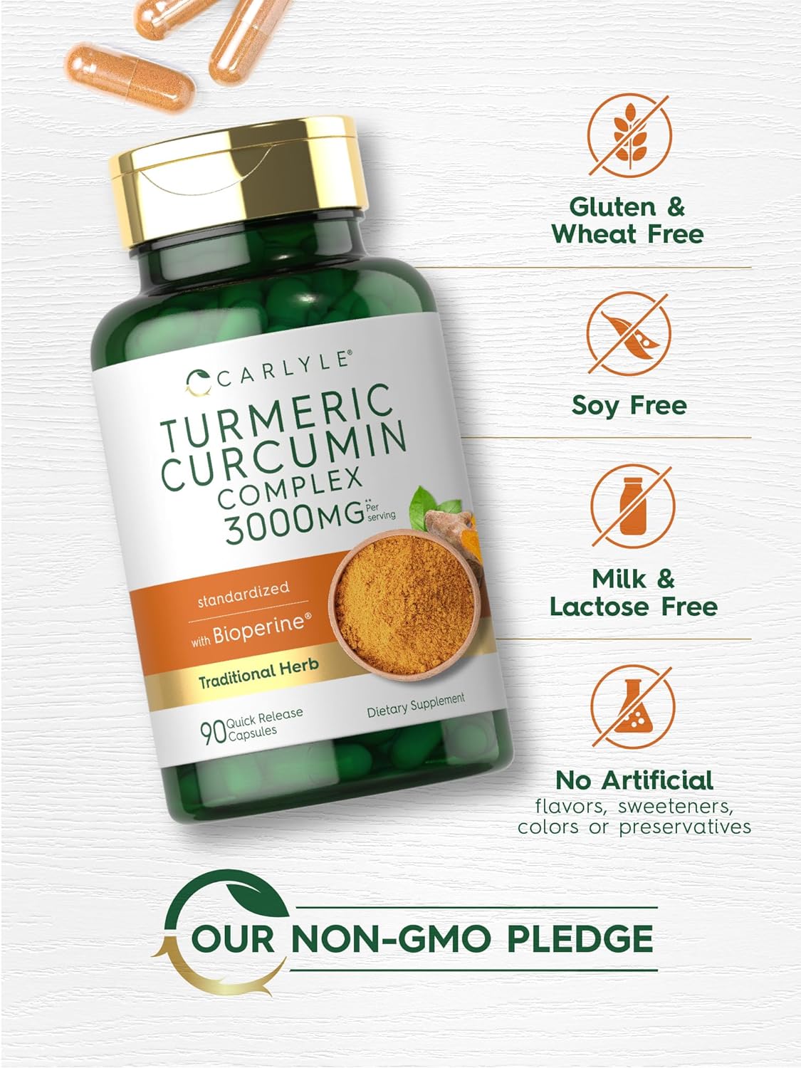 Carlyle Turmeric Curcumin with Black Pepper 3000mg  90 Powder Capsules