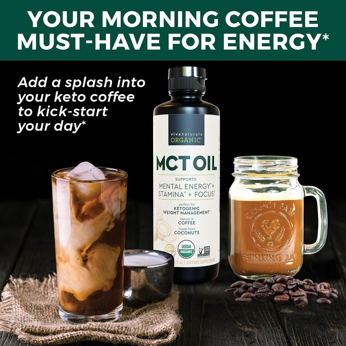 Viva Naturals Organic MCT Oil for Keto Coffee (16 fl oz)