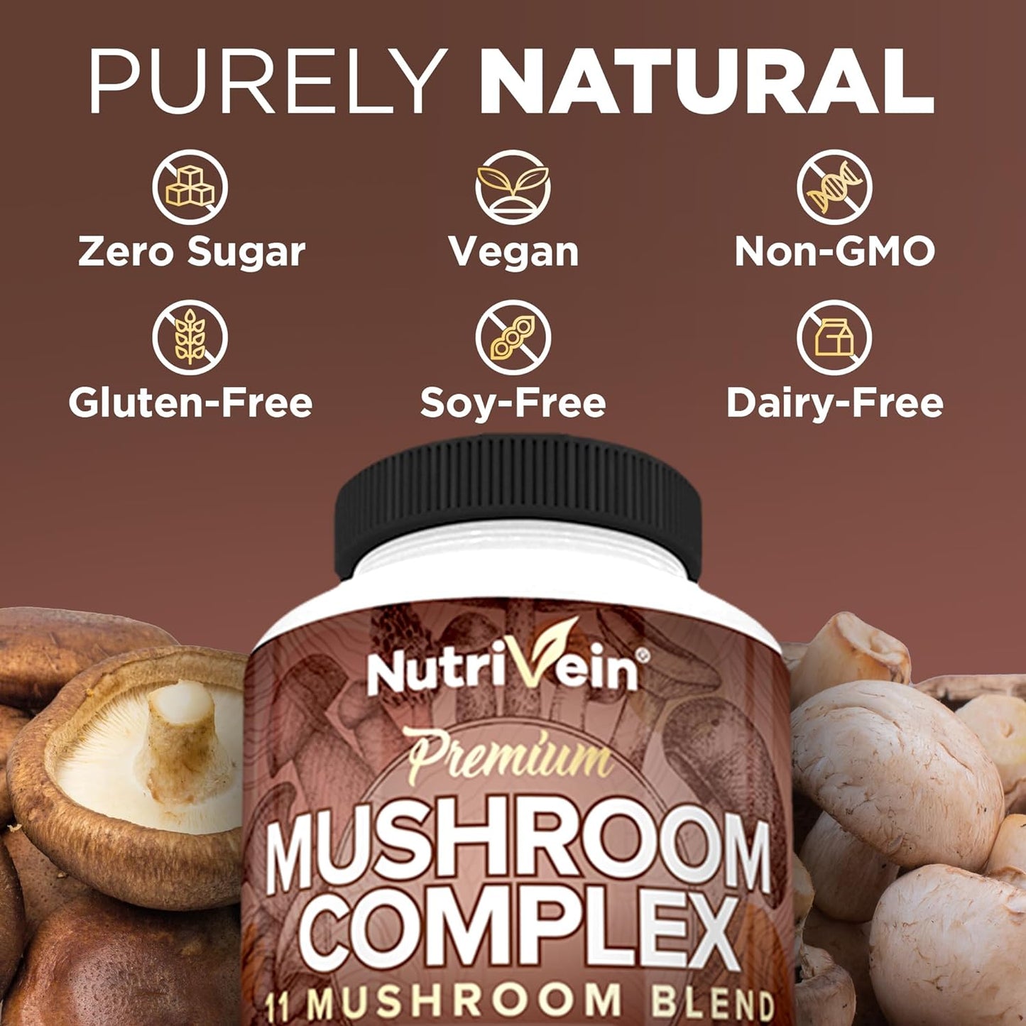 Nutrivein Mushroom Supplement - 2600mg - 90 Capsules