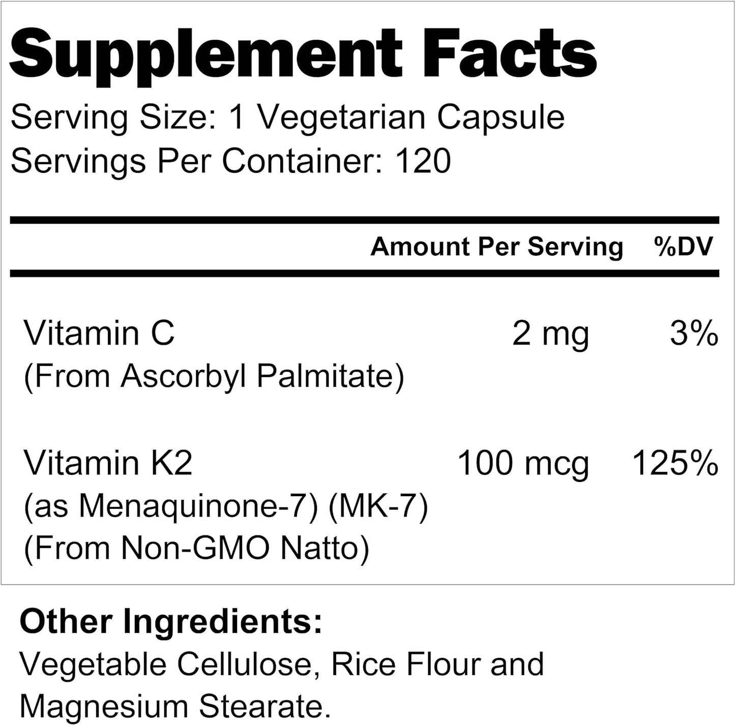 LongLifeNutri Vitamin K2  MenaQ7-120 Veg Caps