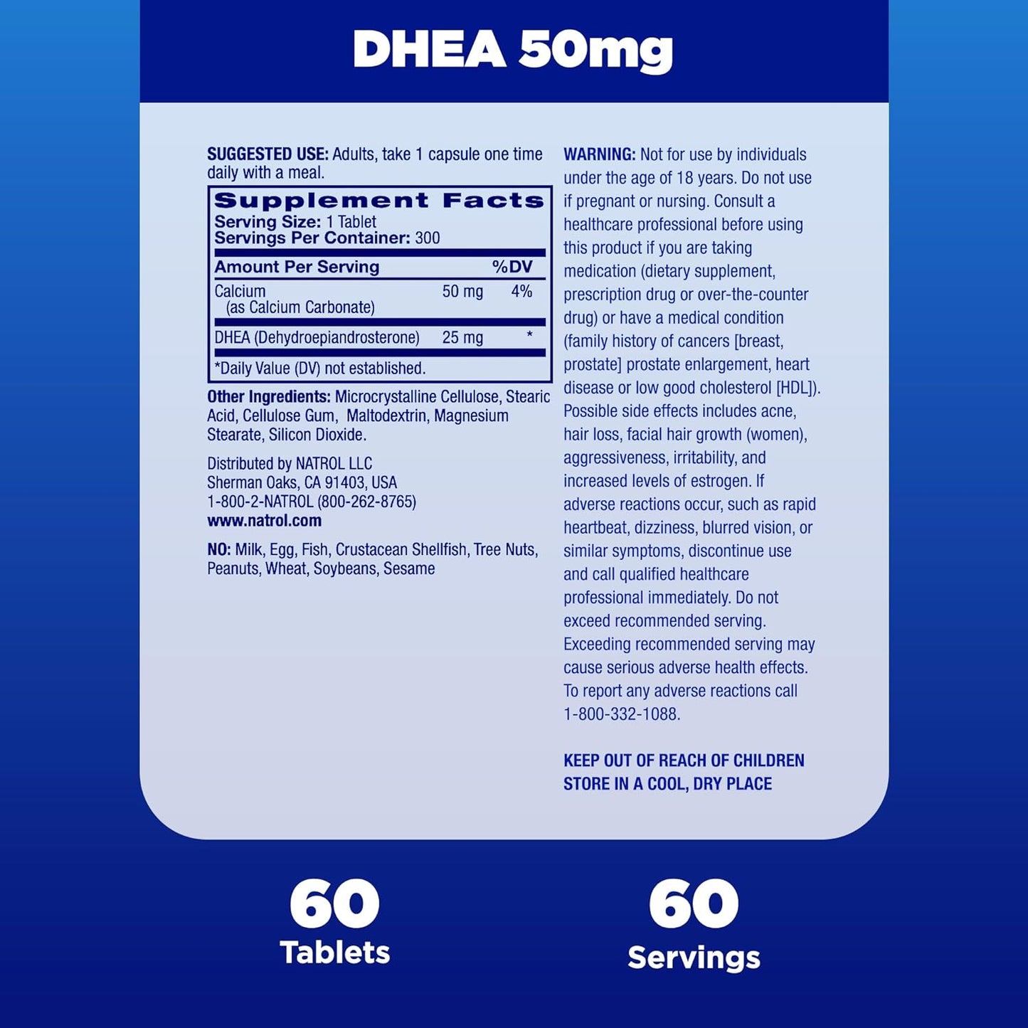 Natrol Mood & Stress DHEA 50mg with Calcium, Dietary Supplemen 60 count