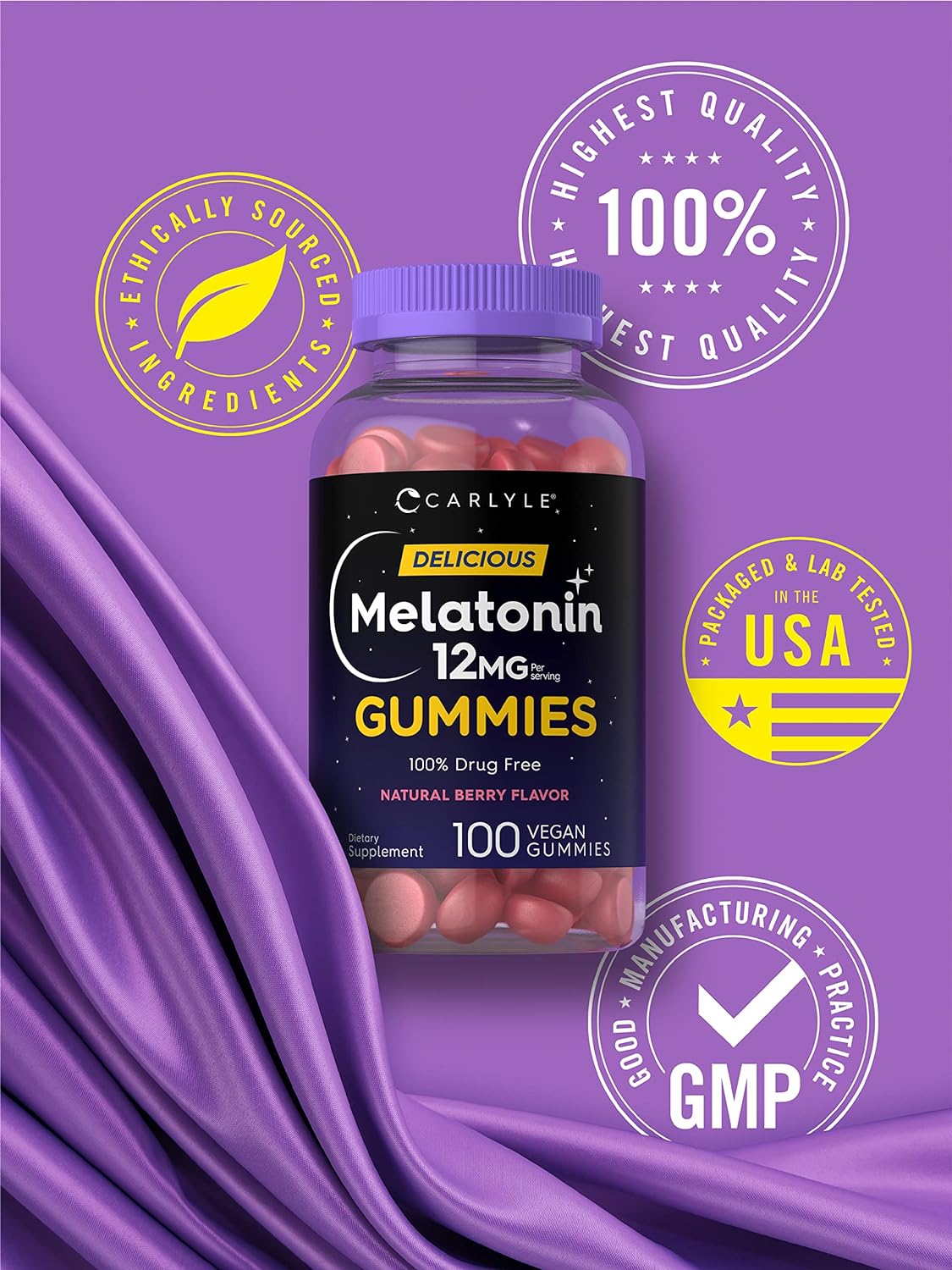 Carlyle Melatonin Natural Berry Flavor Gummies 12mg 100 Count