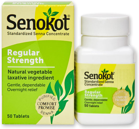 Senokot Regular Strength 50 Tablets Natural Vegetable Laxative Ingredient