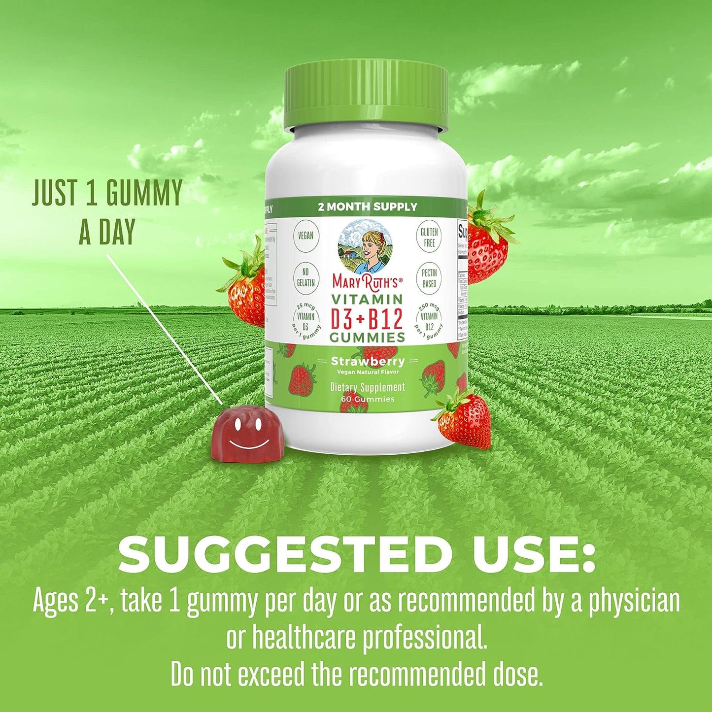 MaryRuth's Vitamin D3 + B12  60 Gummies