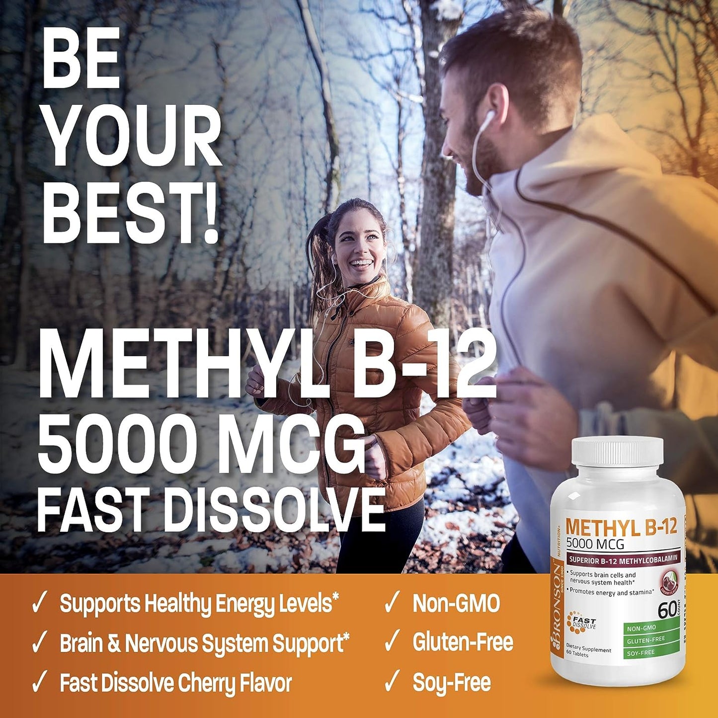 Bronson Methyl B12 Methylcobalamin Energy & Brain Support 60 Lozenges