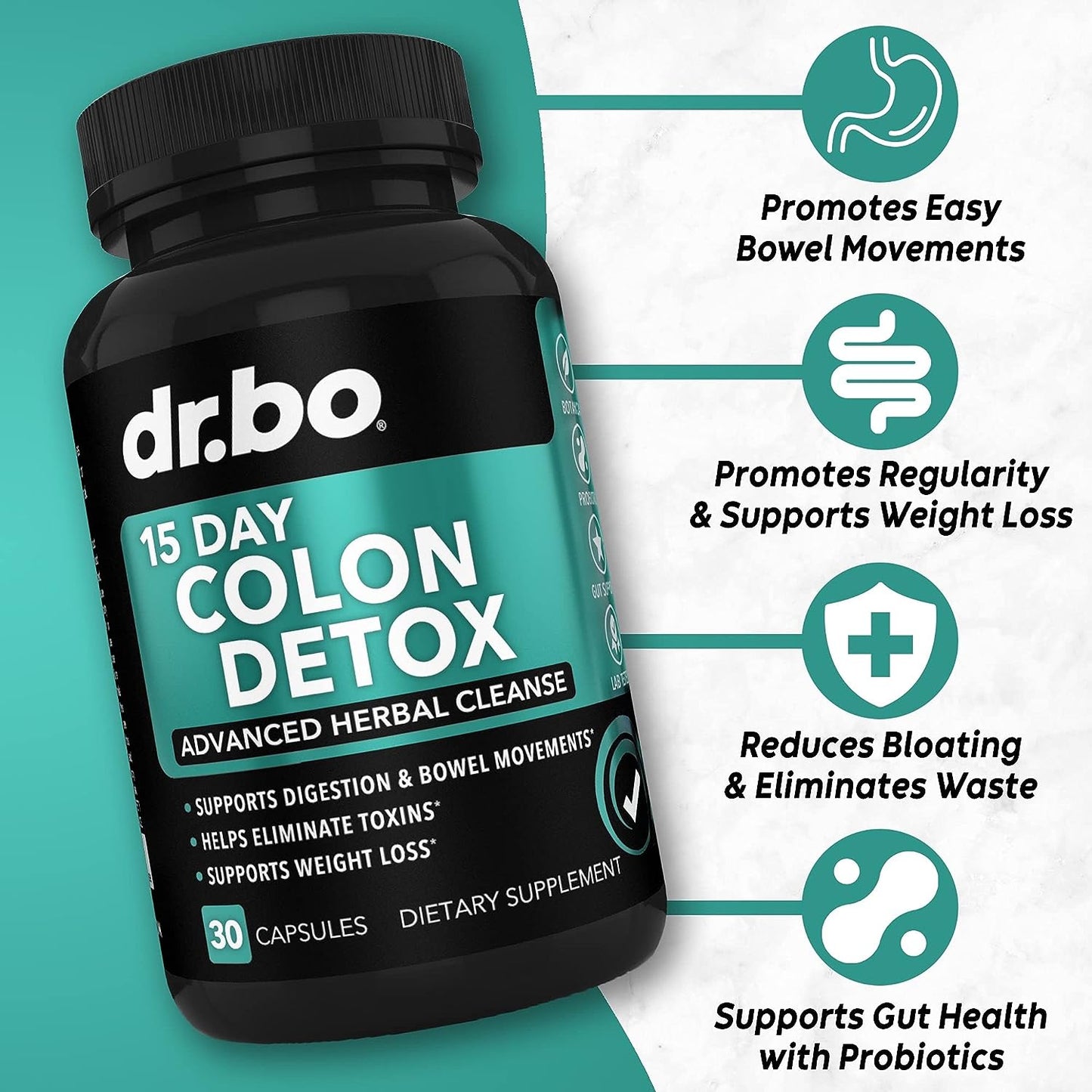 Colon Cleanser Detox for Weight Flush - 15 Day Intestinal Cleanse Pills & Probiotic - 30 capsules