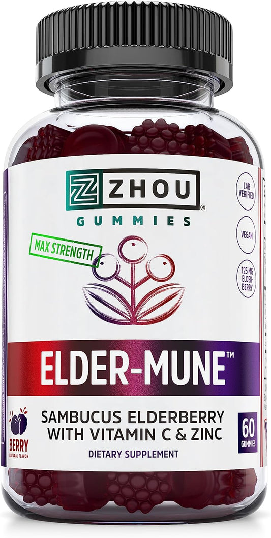 Zhou Nutrition Elder-Mune Sambucus Elderberry Gummies with Zinc 60 Gummies