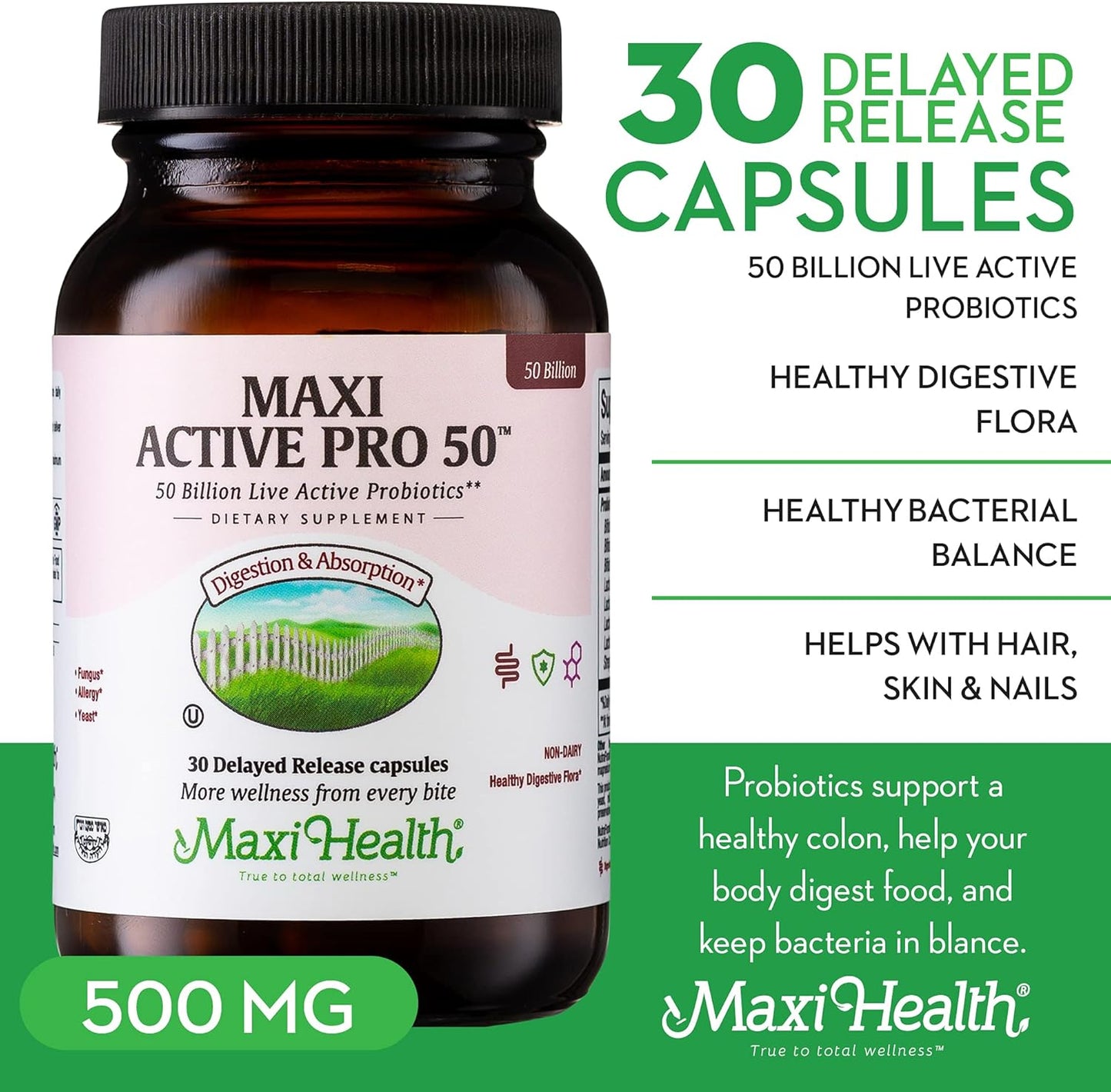 Maxi Health  Active Pro-50  Billion Live Active Probiotic 30 Count