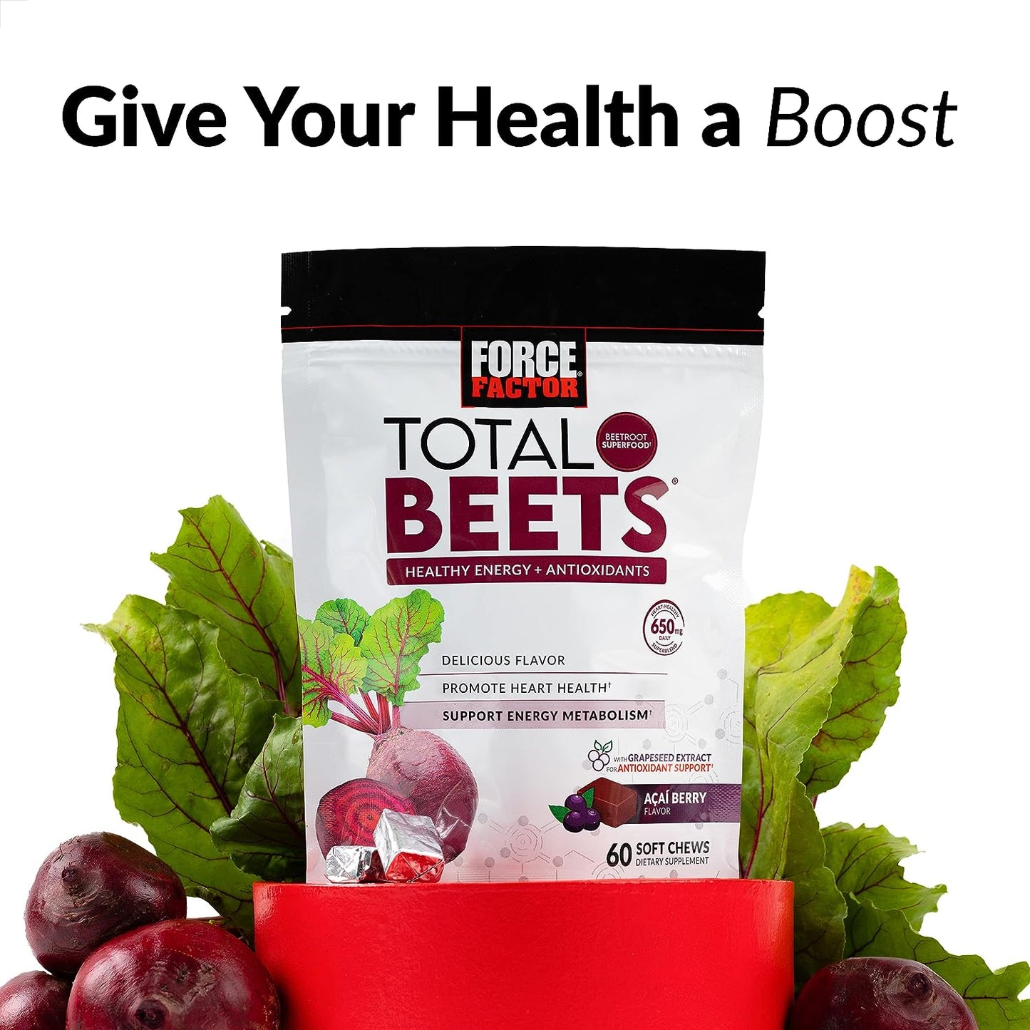 Force Factor Total Beets Soft Chews with Beetroot, 60 chews