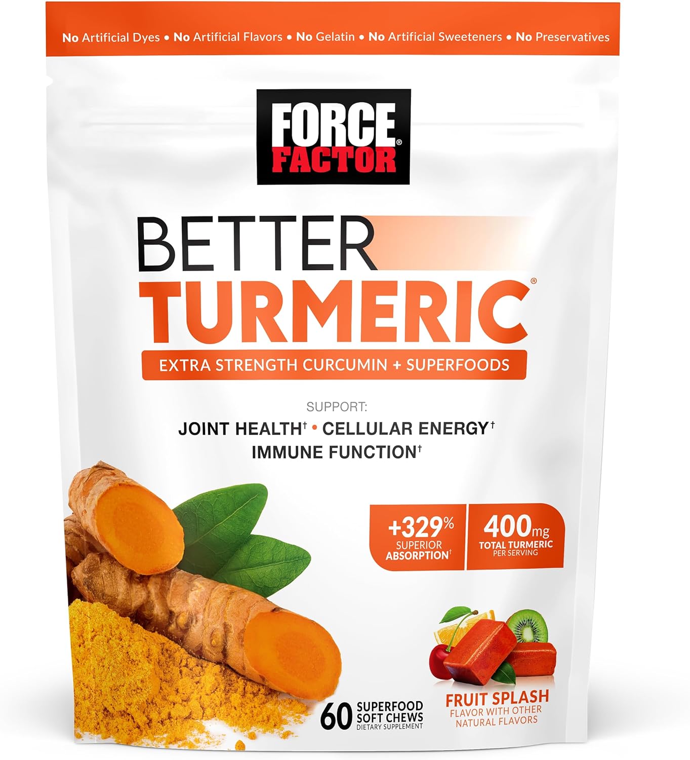 Force Factor Better Turmeric Joint Support Supplement for Extra Strength Joint Health,60 soft chews