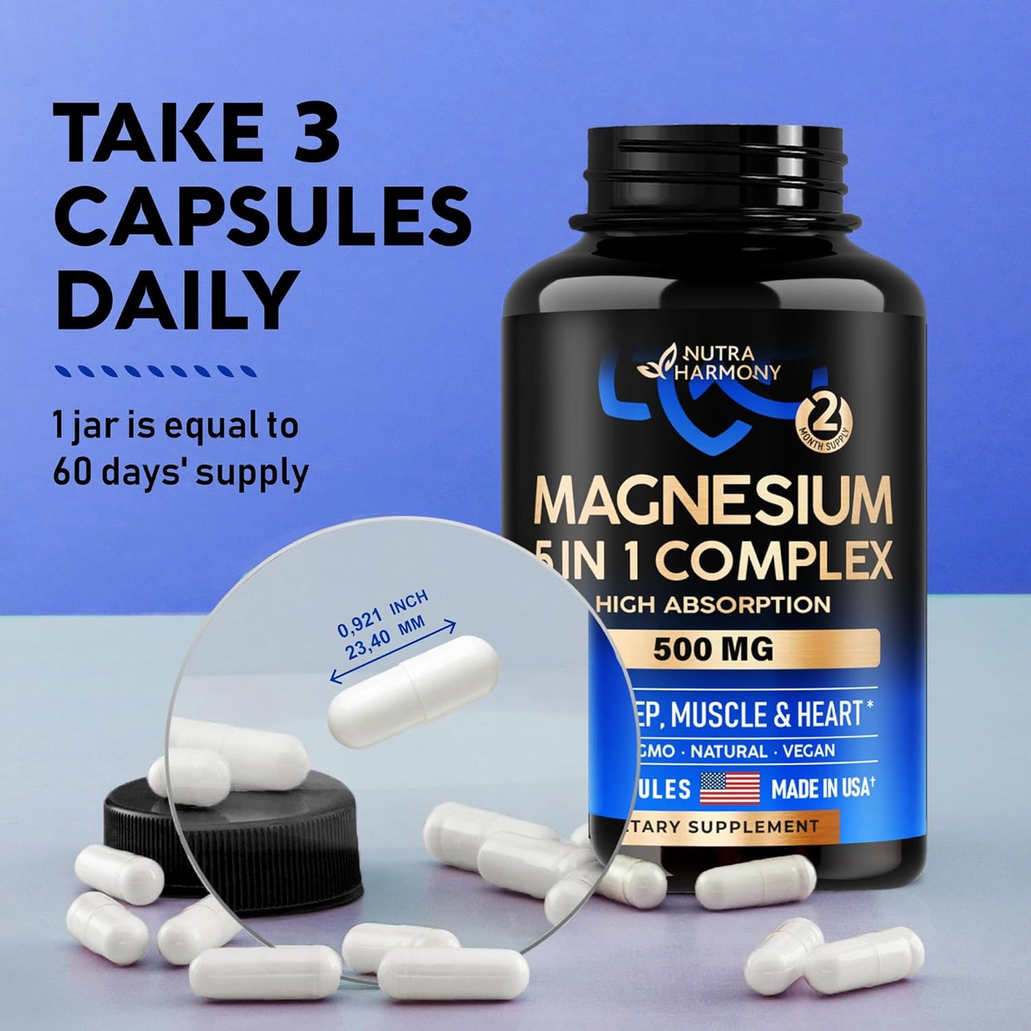 Magnesium Supplement - 5 in 1 Complex 500 mg 180 Capsules