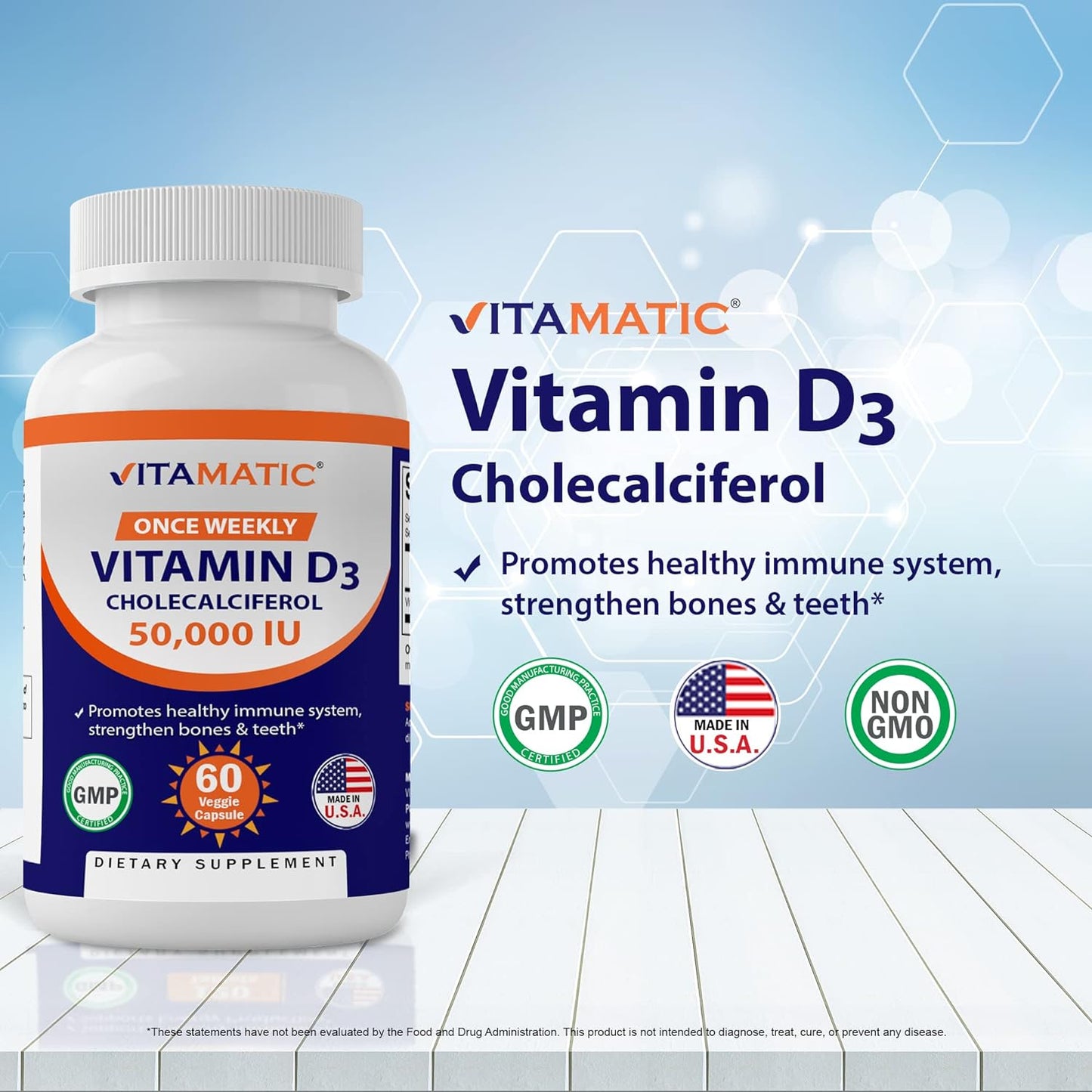 Vitamatic Vitamin D3 50,000 IU (as Cholecalciferol),60 Count