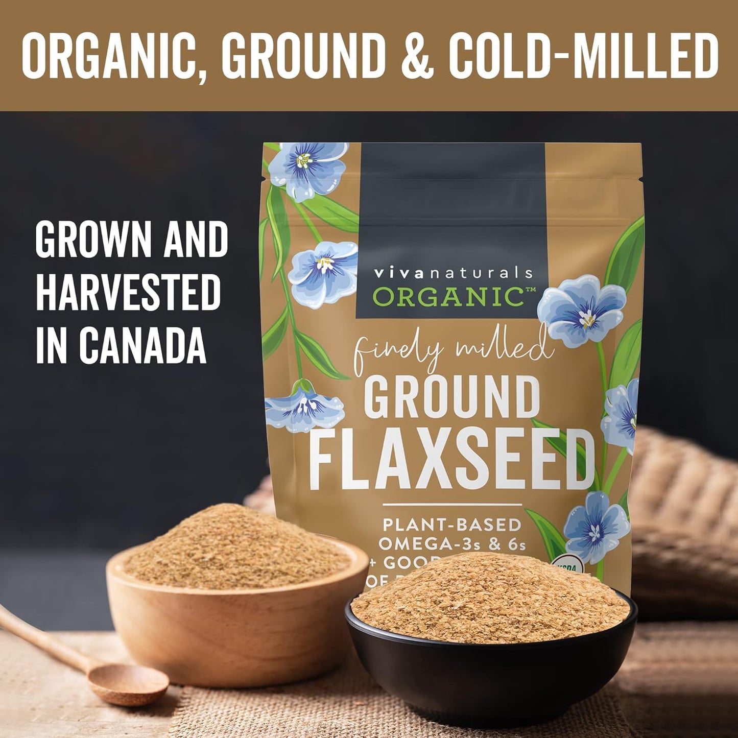 Organic Ground Flaxseed - Premium Quality Plant-Based Protein and Vegan Omega 3 with Fiber 15OZ