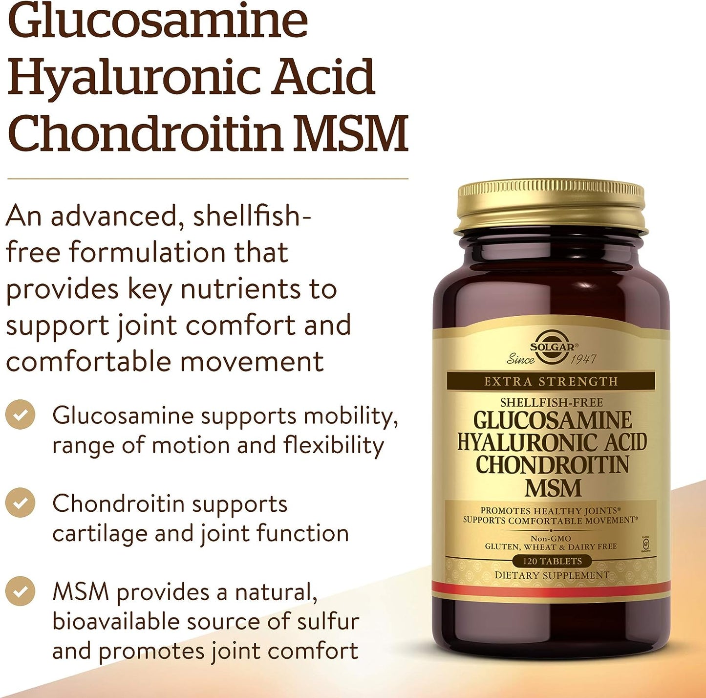 Solgar Glucosamine Hyaluronic Acid Chondroitin MSM, 120 Tablets