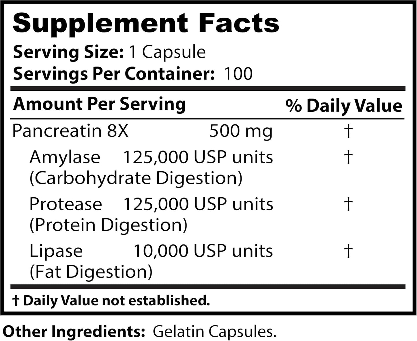 Dr. Clark Pancreatin 8X Enzyme Supplement 500mg -  100 Gelatin Capsules