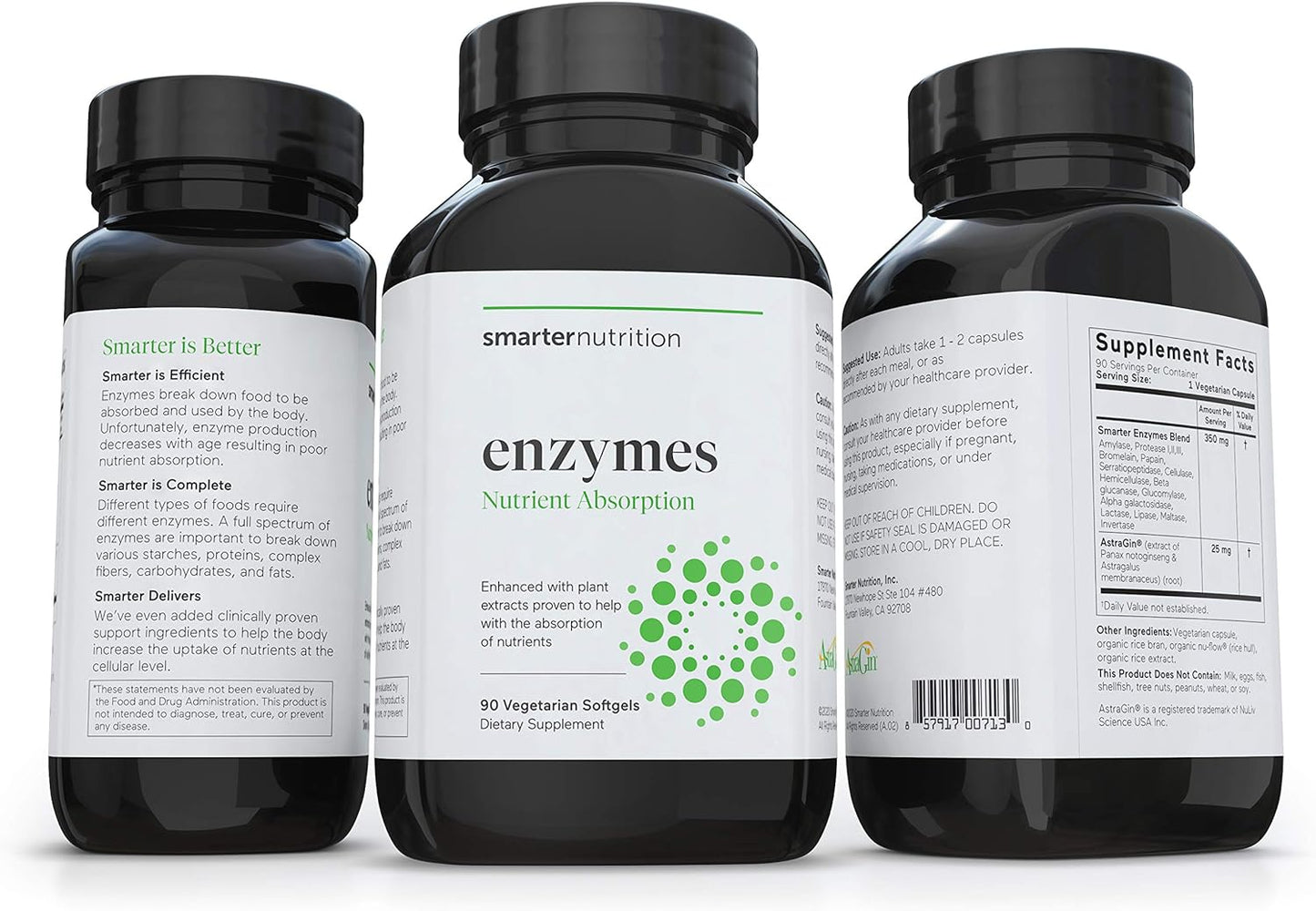 Smarter Nutrition Enzymes - Daily Digestive Aids with 16 Different Natural 90 Capsules