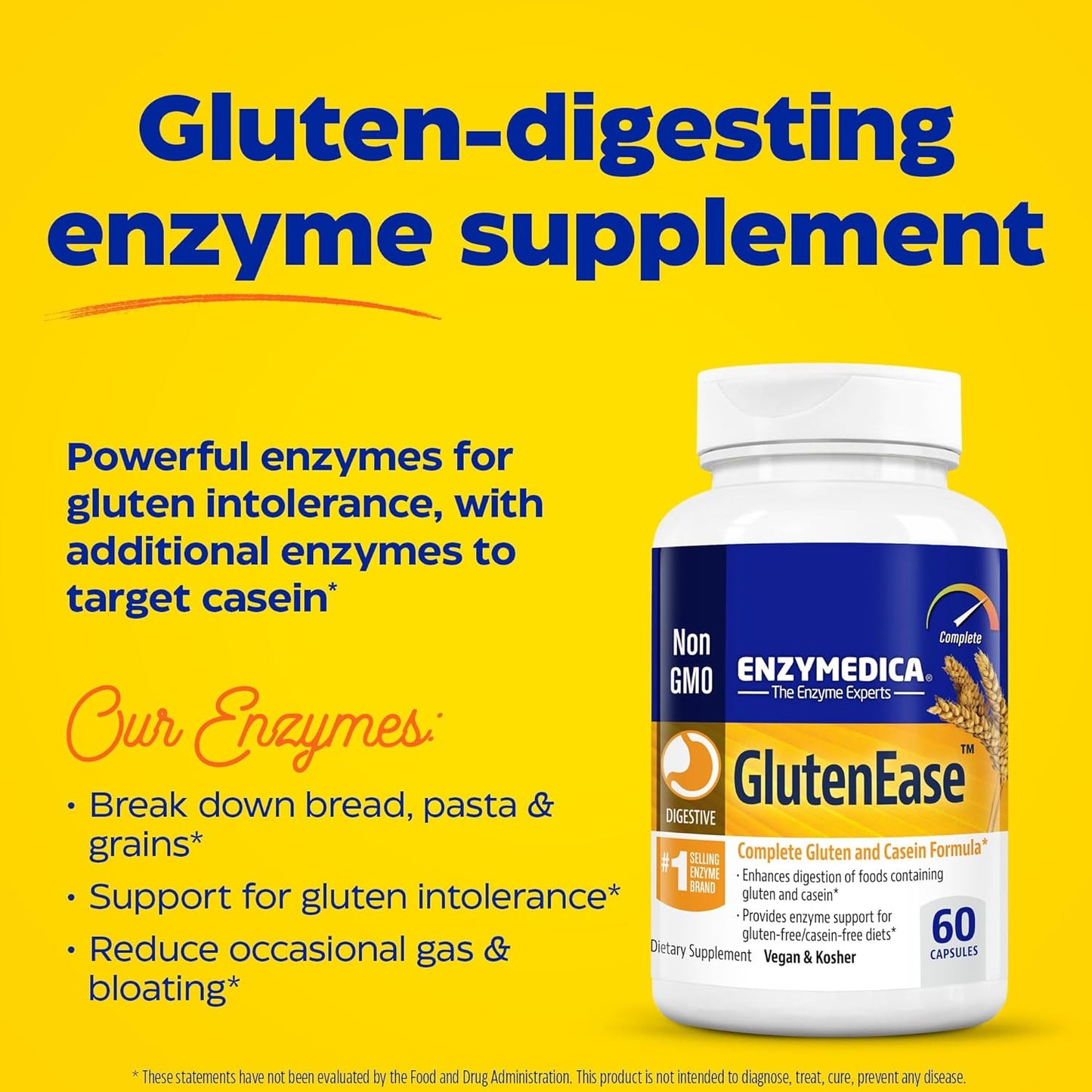 Enzymedica GlutenEase, Food Intolerance Digestive Aid 60 count