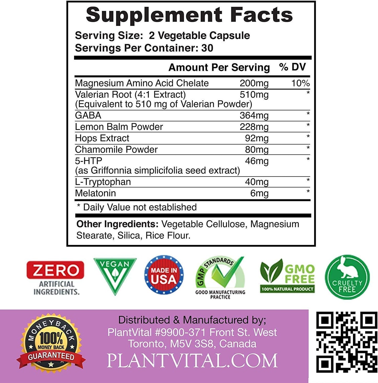 Plantvital Sleep Pills: All Natural Sleep Aid   60 Vegan Capsules.