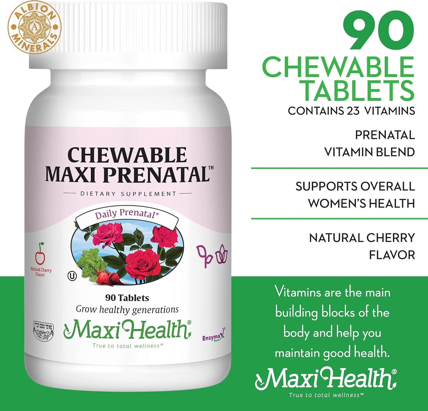 Maxi-Health Chewable Prenatal Vitamin - Over 25 Essential Vitamins and Minerals - 90 count