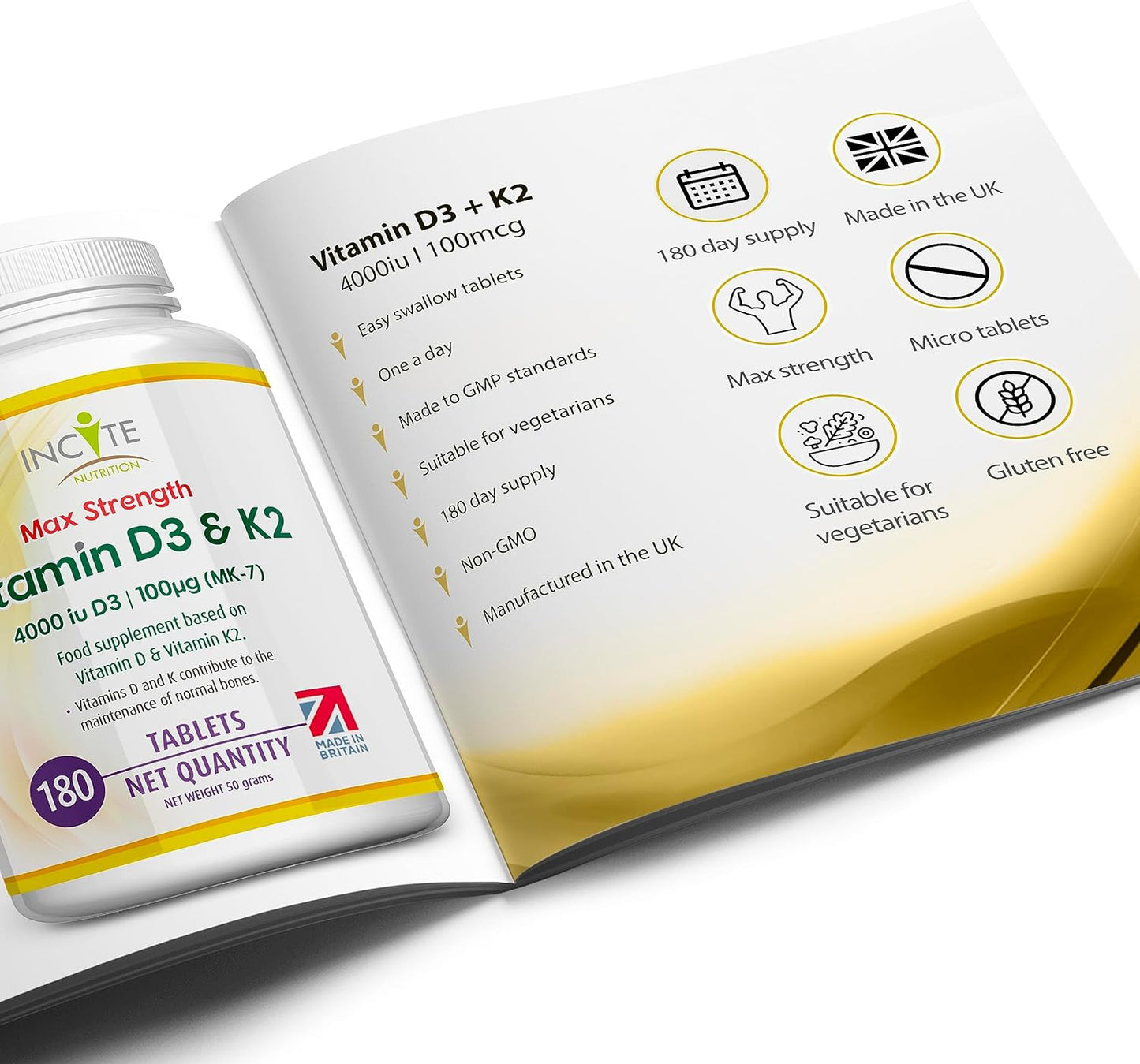 Vitamin D3 K2 (MK7) - Vitamin D3  & Vitamin K2-180 Tablets