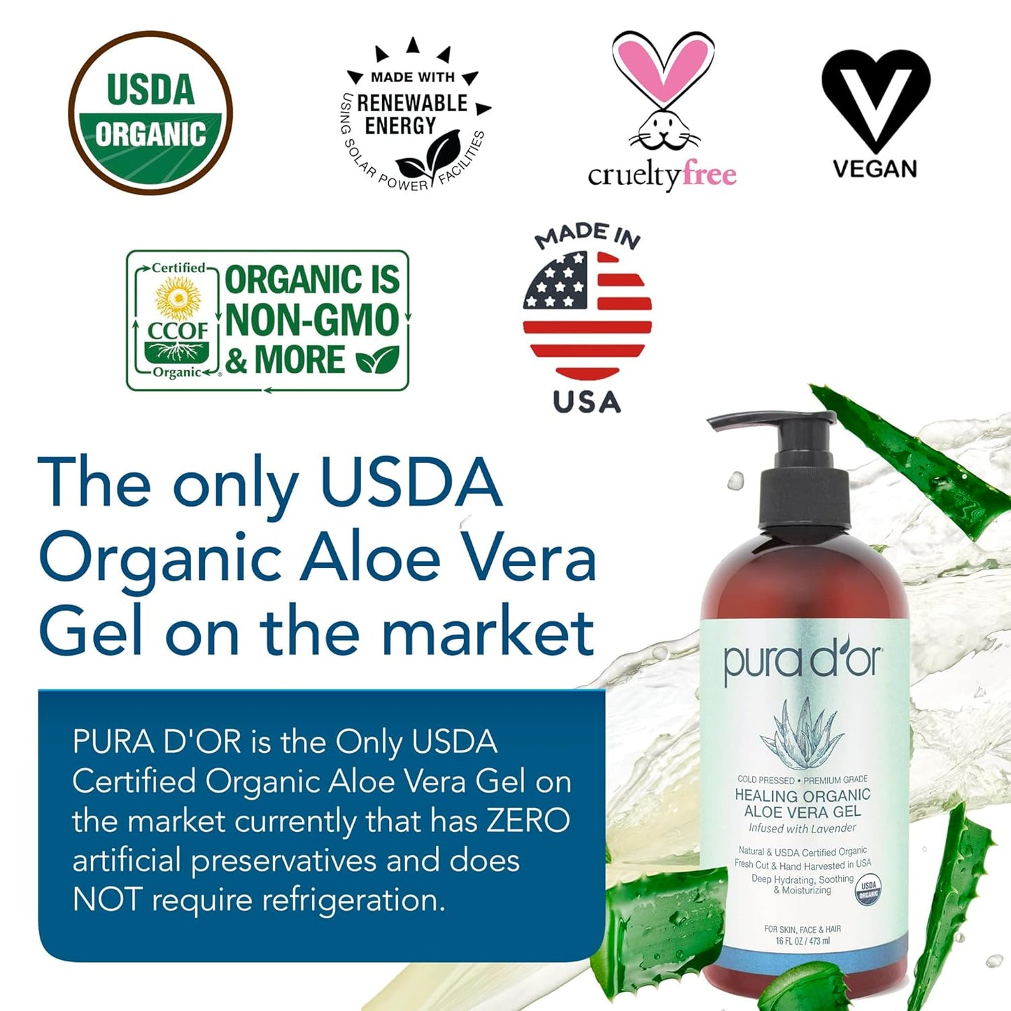 PURA D'OR Organic Aloe Vera Gel