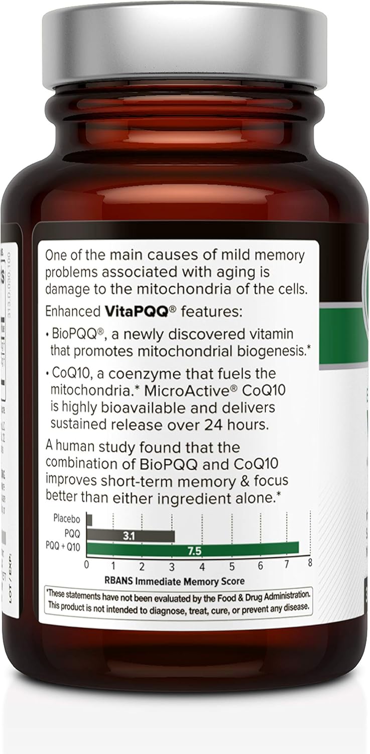 PQQ with CoQ10 –Quality of Life Enhanced VitaPQQ Premium Supplement - 30 Vegicaps