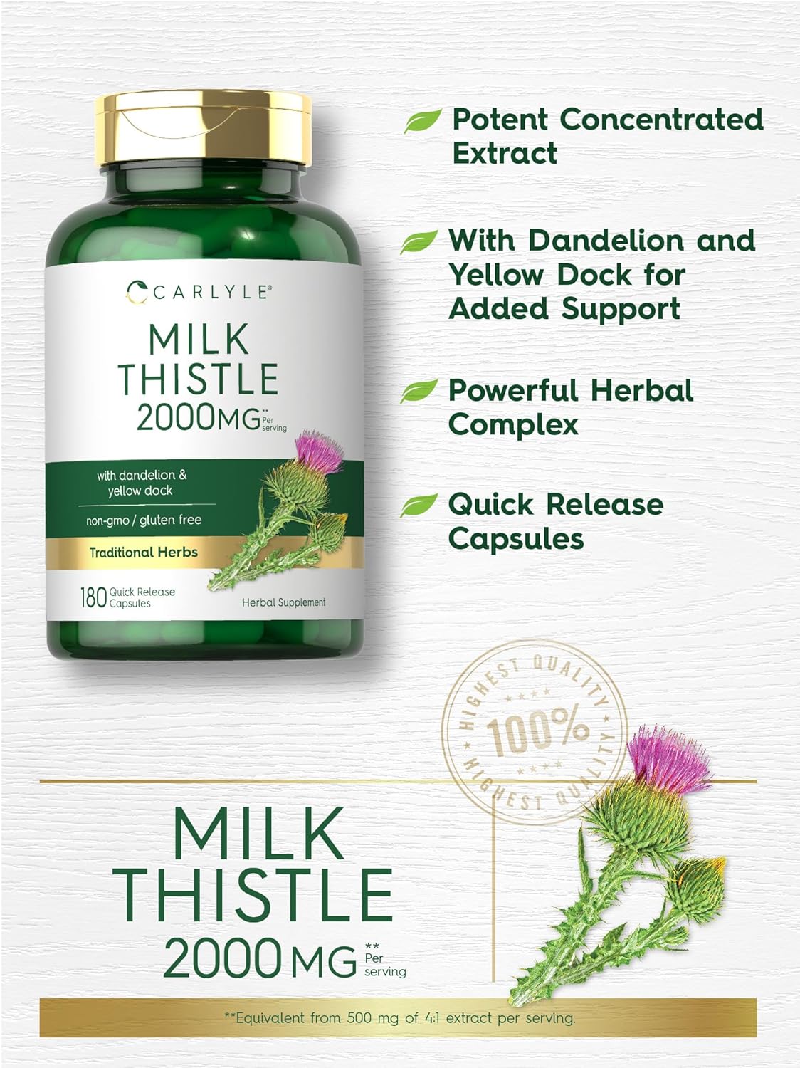 Carlyle Milk Thistle 2000mg  180 Capsules