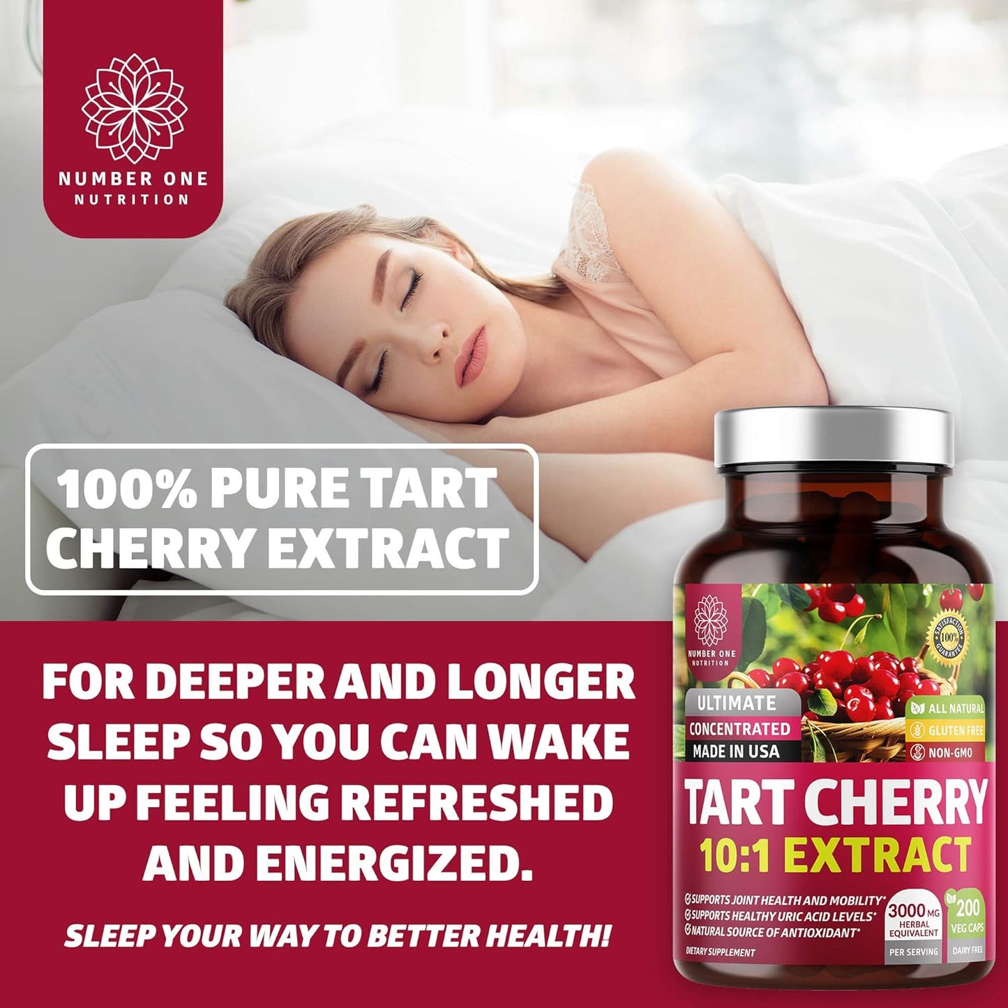 N1N Premium Tart Cherry Extract Capsules, 200 Veg Caps