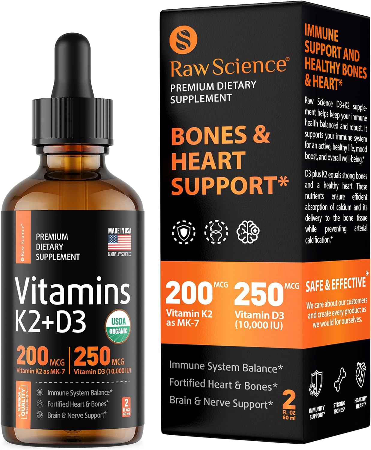 Vitamin K2 D3 Supplement Drops, Liquid Vitamin D & MK-7