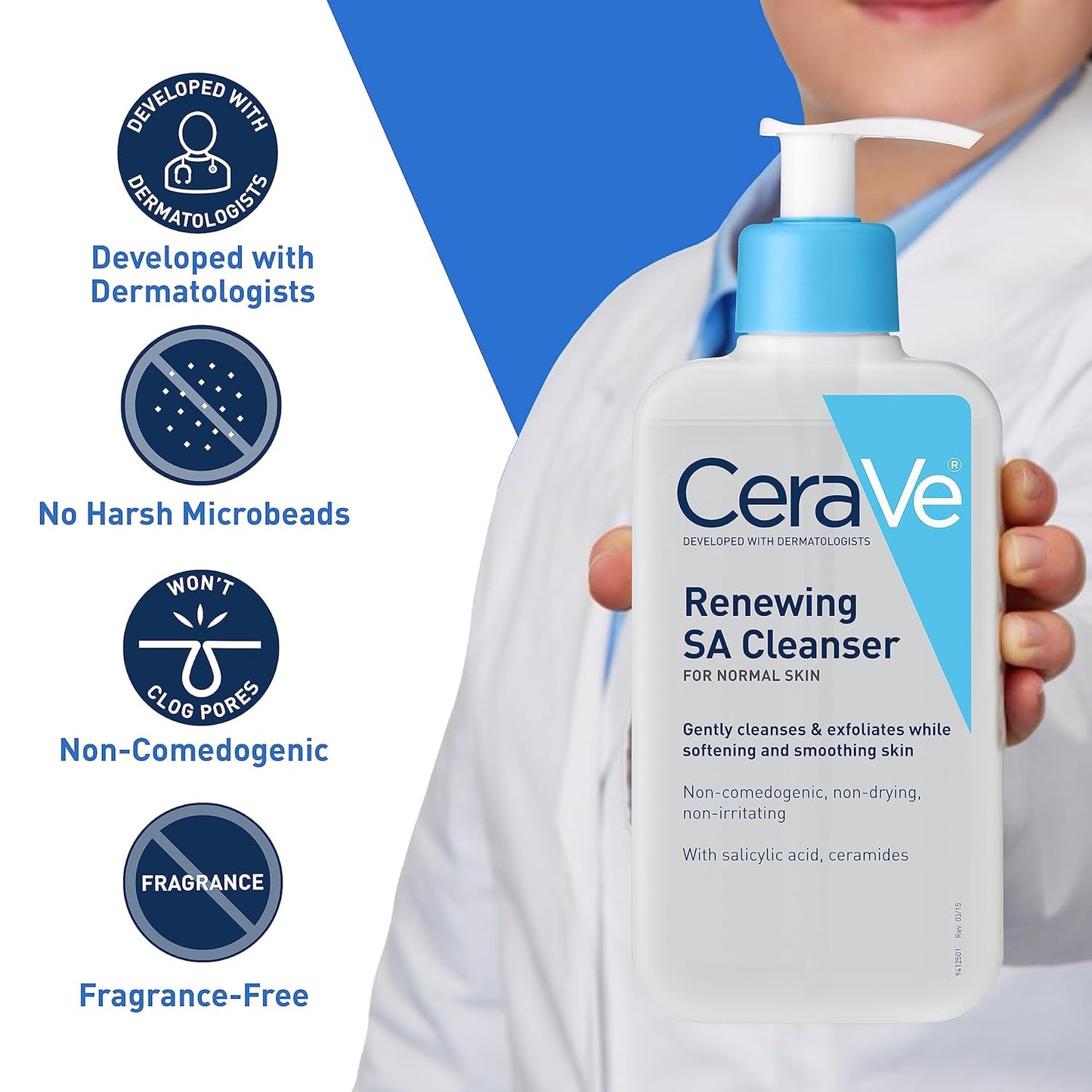 CeraVe SA Cleanser Salicylic Acid Cleanser with Hyaluronic Acid, Niacinamide