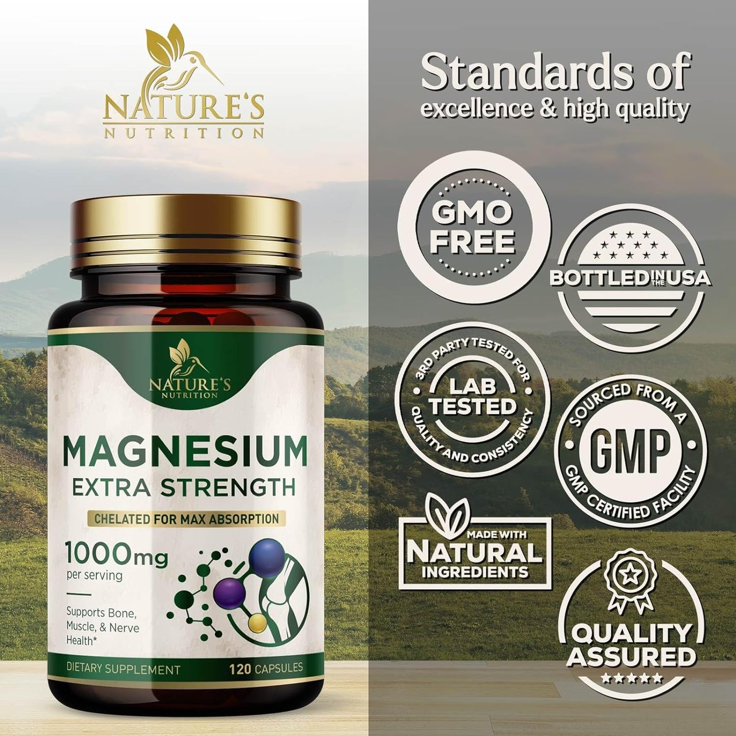 Magnesium Extra Strength 1000mg - Chelated for Max Absorption- 120 Capsules