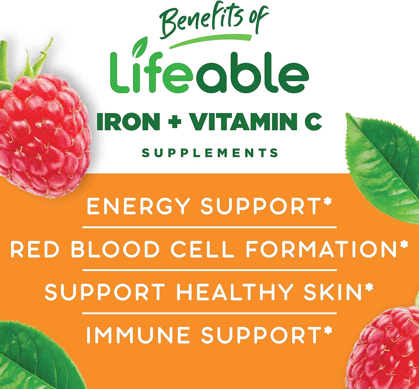 Lifeable Iron for Kids – with Vitamin C – 10 mg – Great Tasting 90 Gummy